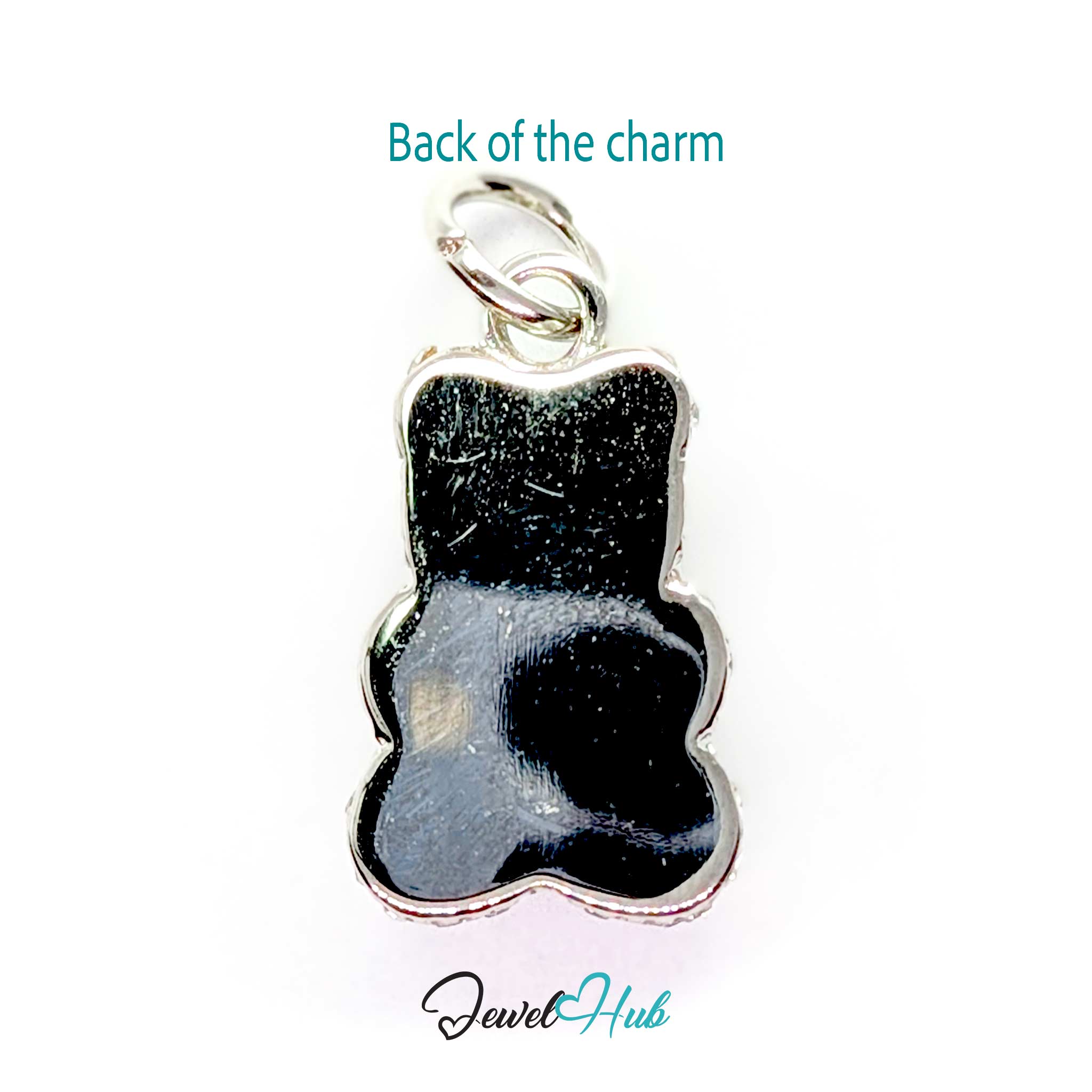 Crystal Gummy Bear Charm - Silver Stainless Steel Pave - 10x18mm