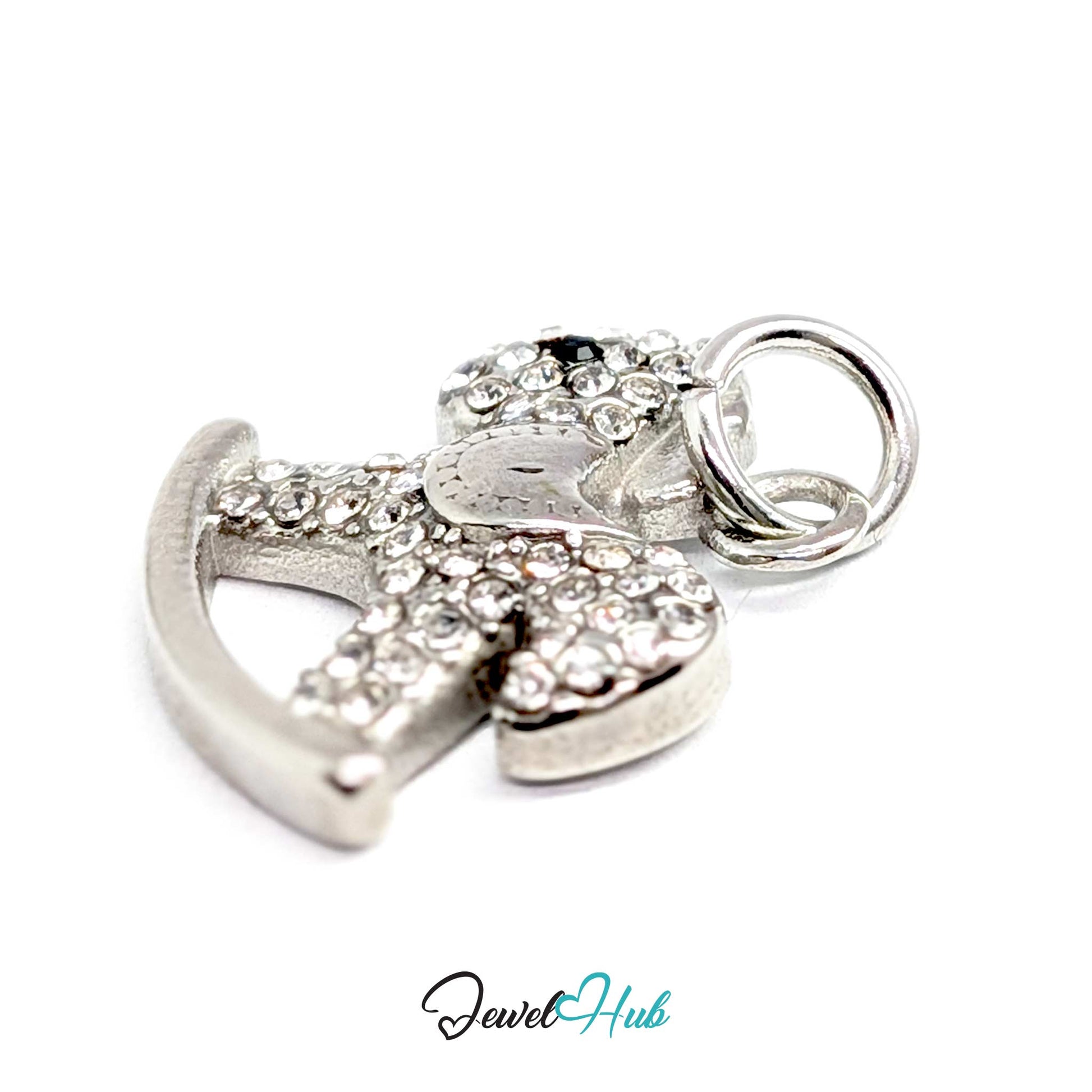 Side view of the silver rocking horse charm, only 3mm thick - JewelHub