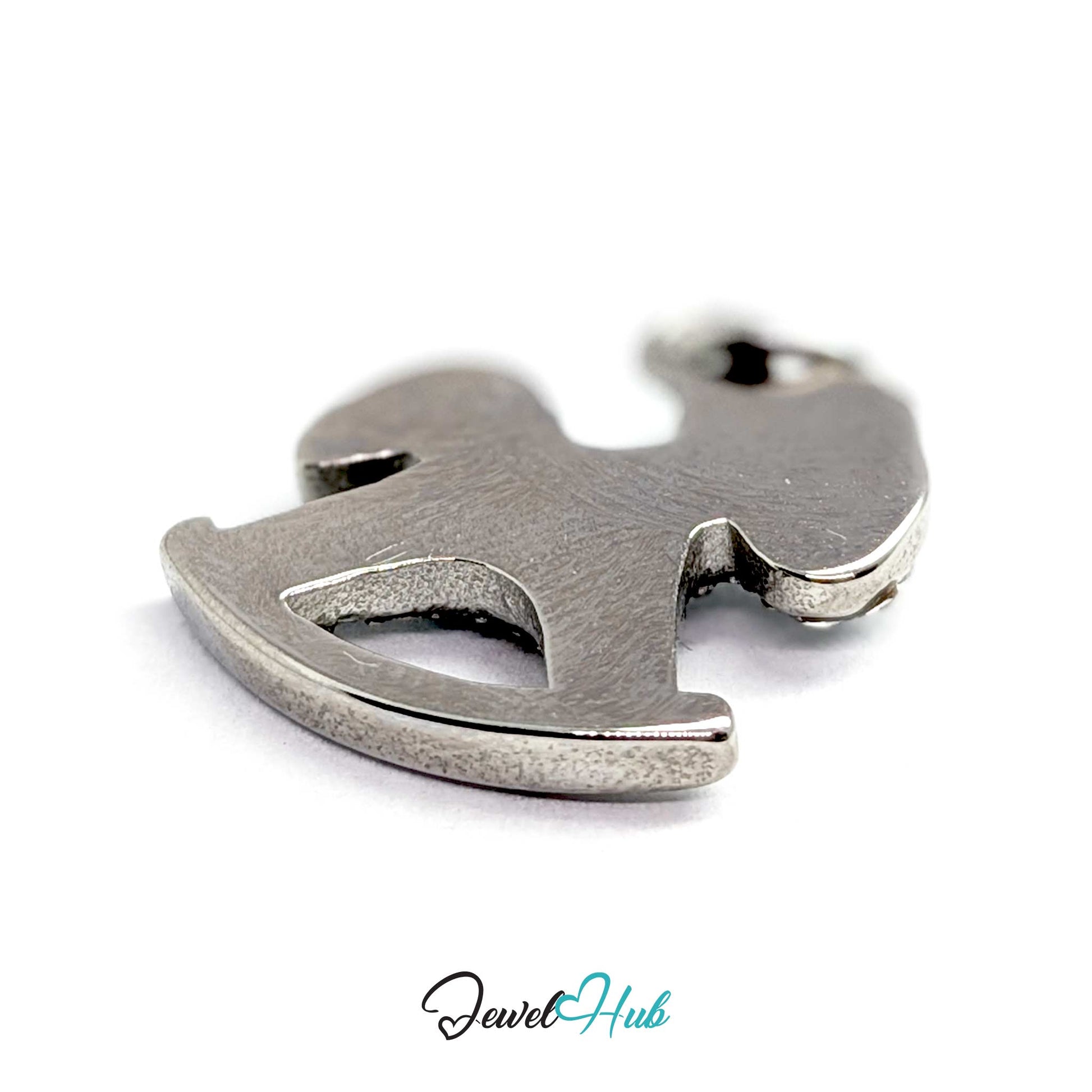Underside of the silver rocking horse charm showing the plain polished rocker - JewelHub