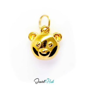 Classic round bear head charm in gold stainless steel with an engraved smile - JewelHub
