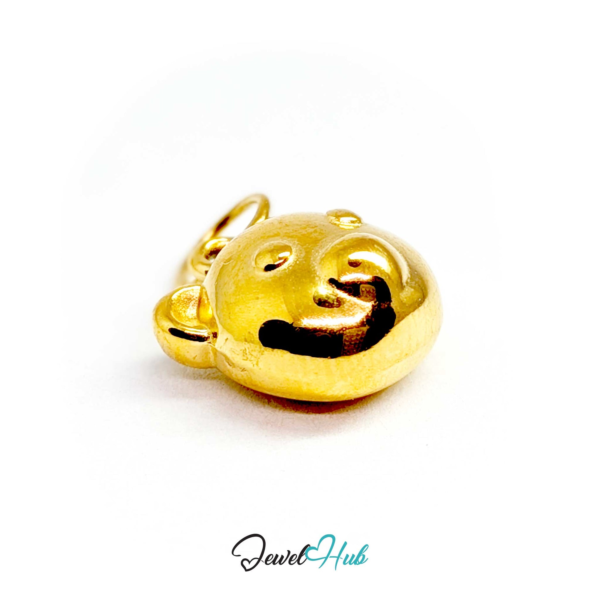 Gold bear head charm from above, showing its rounded 6.7mm depth - JewelHub