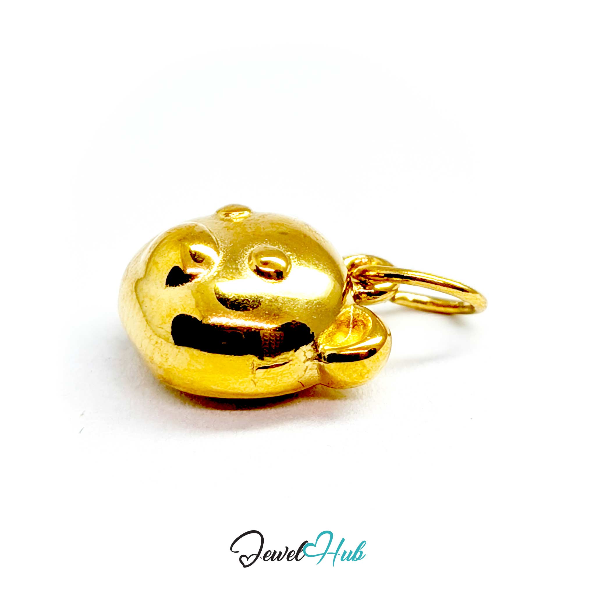 Side view of the gold bear head charm and its open jump ring - JewelHub