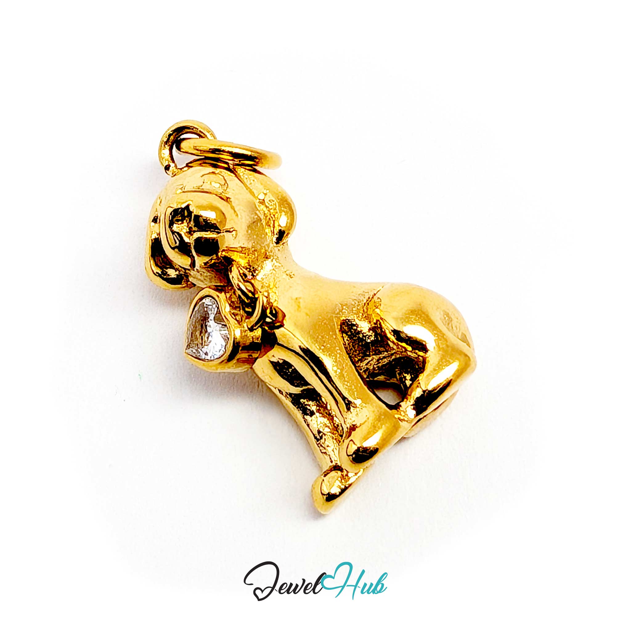 Side view of the gold sitting puppy charm, 6.5mm deep - JewelHub