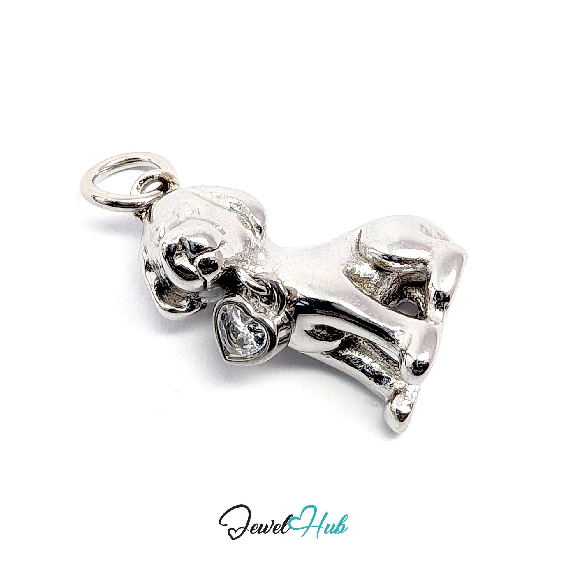 Side view of the silver sitting puppy charm, 6.5mm deep - JewelHub
