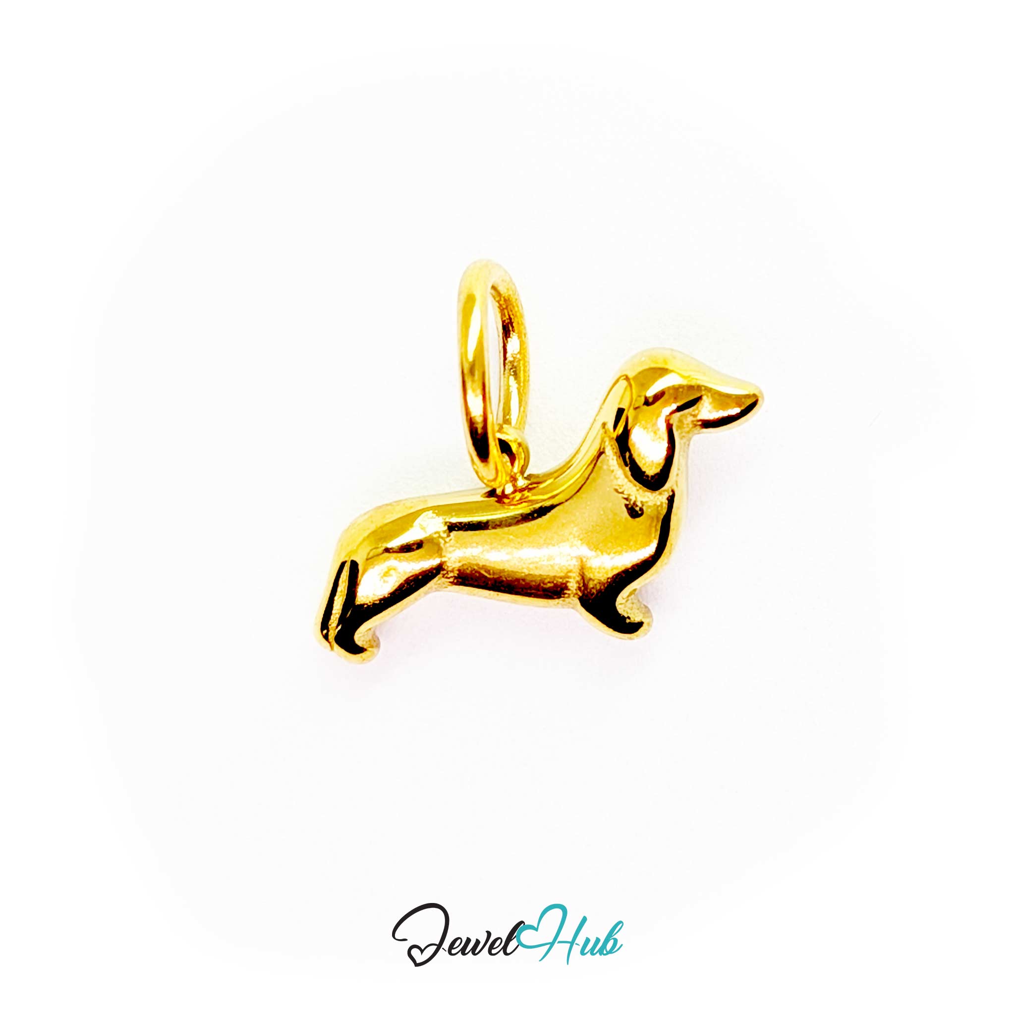 Classic dachshund sausage dog charm in gold stainless steel, 16mm long - JewelHub