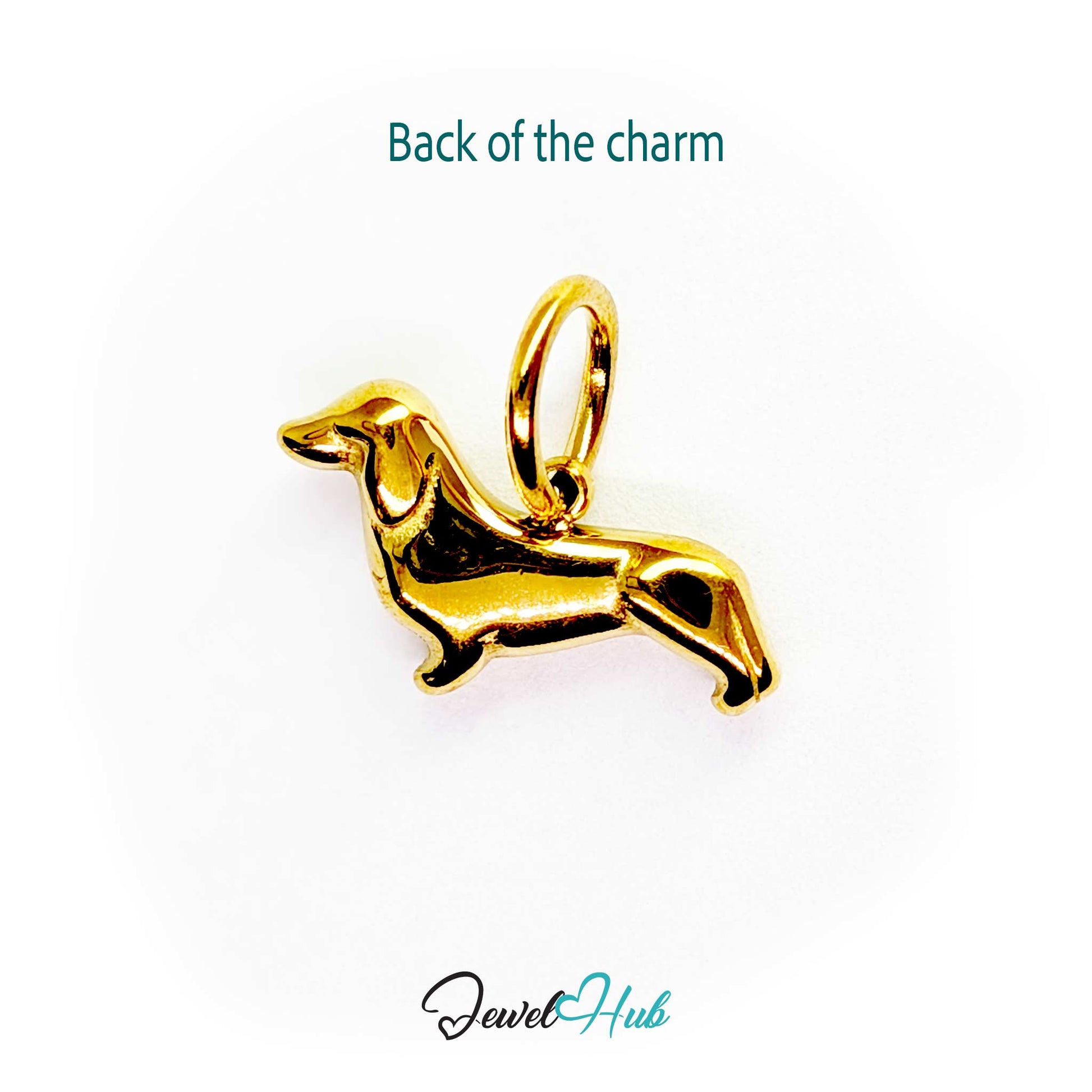 Back of the gold dachshund charm - sculpted on both sides with no flat panel - JewelHub