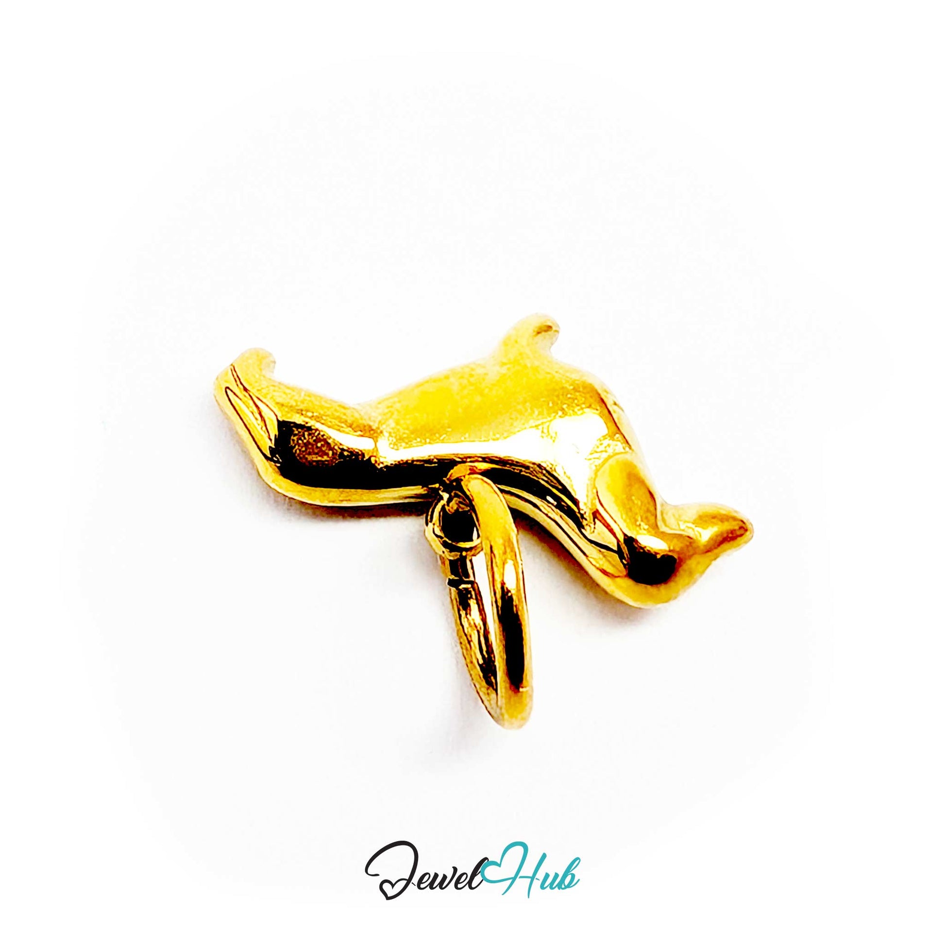 Gold dachshund charm tilted to show its 3mm depth and sculpted legs - JewelHub