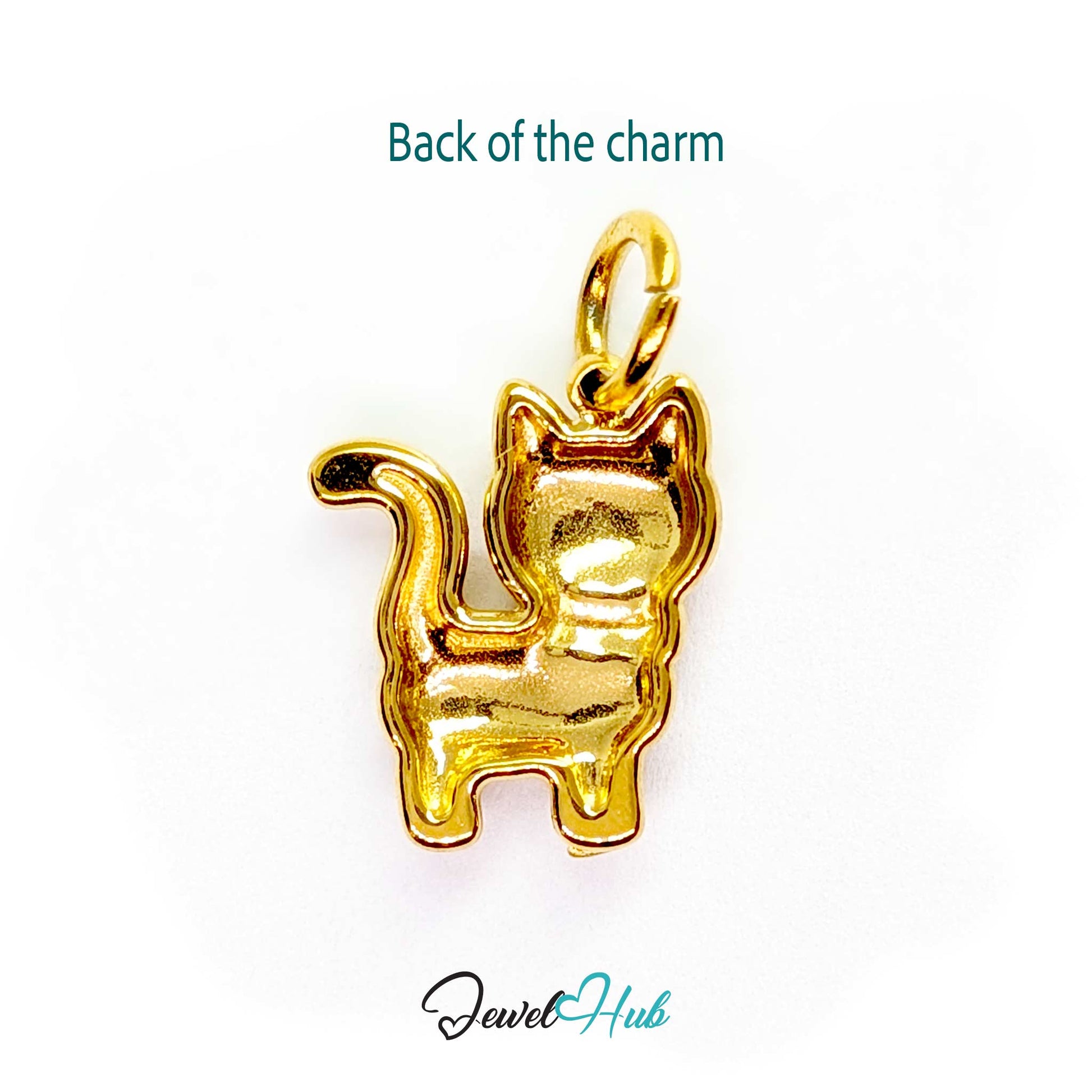 Back of the gold cute cat charm - sculpted on both sides with no flat panel - JewelHub