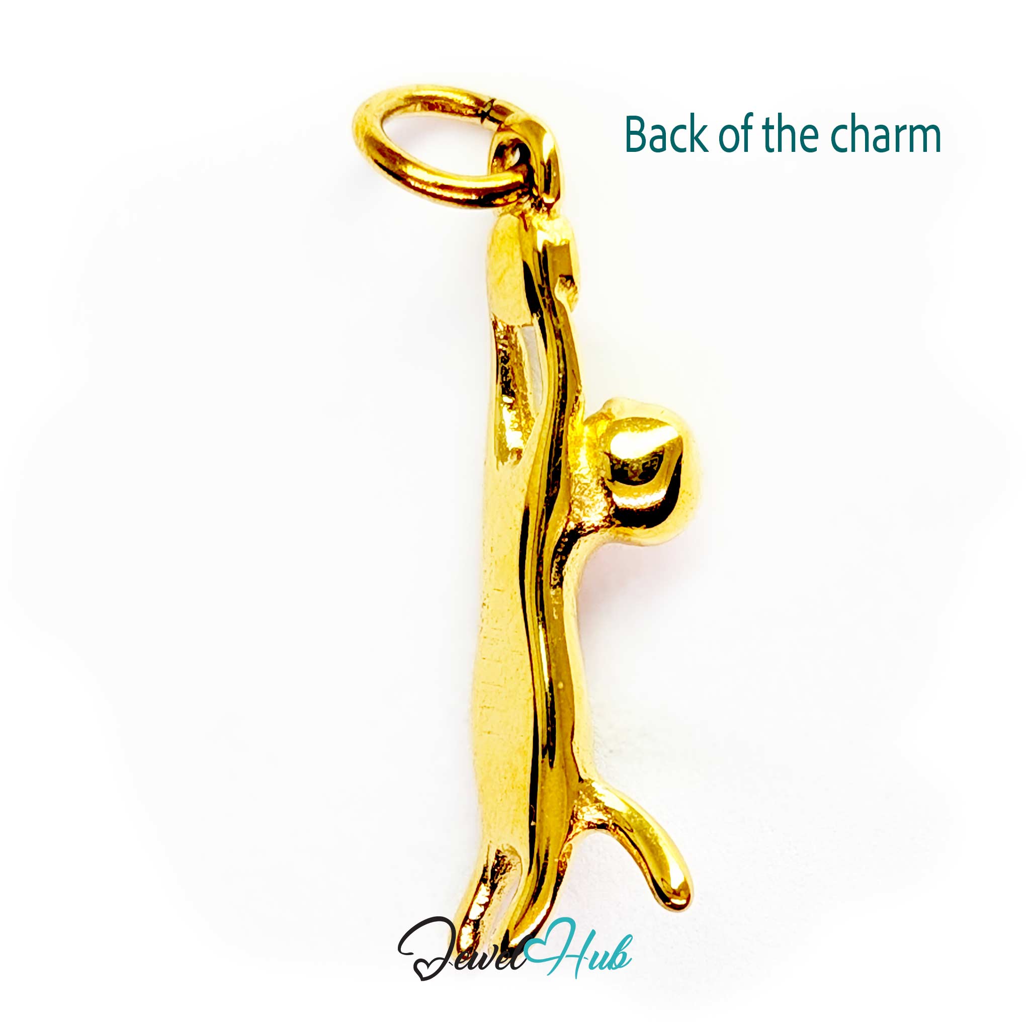 Back of the gold hanging cat charm - sculpted on both sides with no flat panel - JewelHub