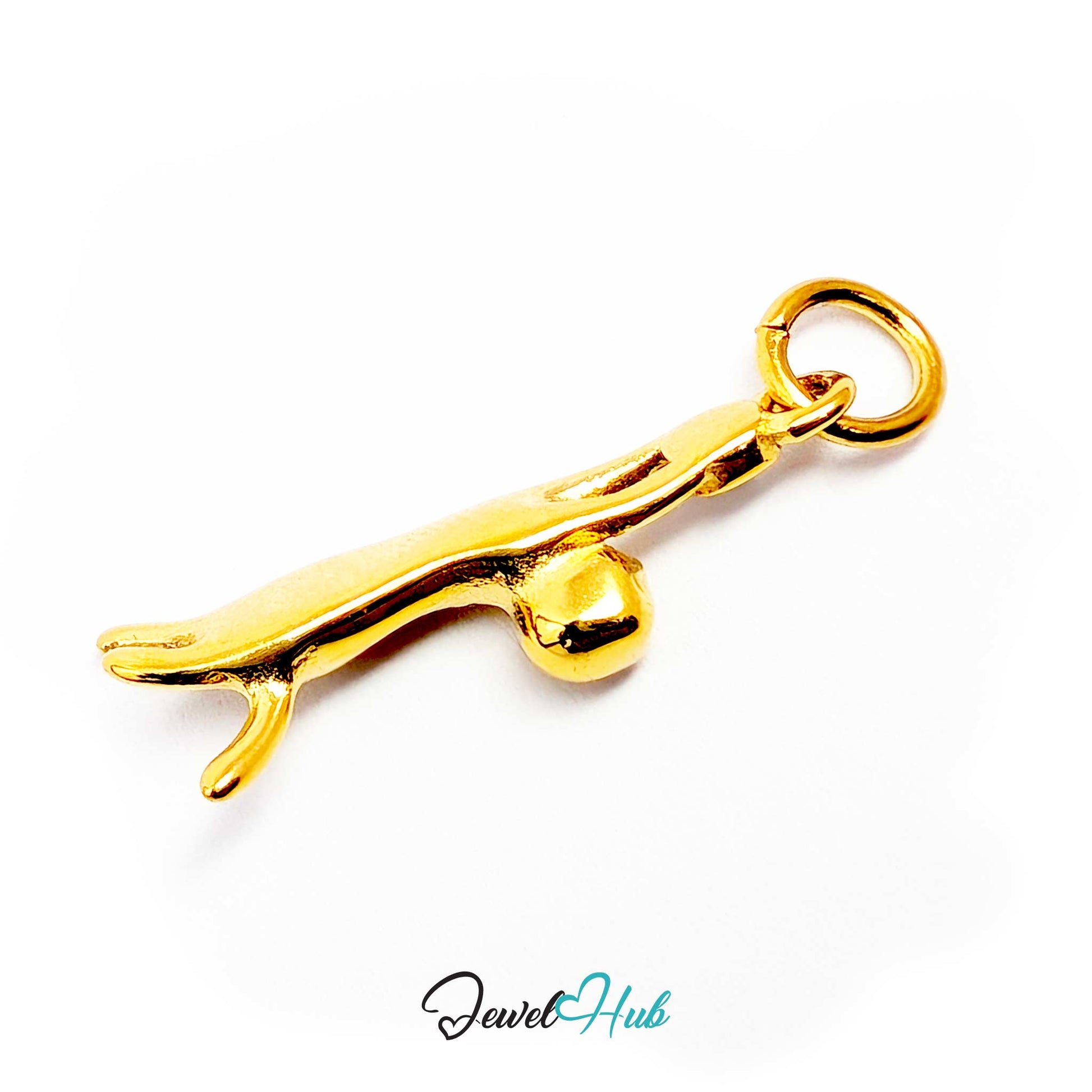 Side view of the gold hanging cat charm, only 6.2mm wide - JewelHub