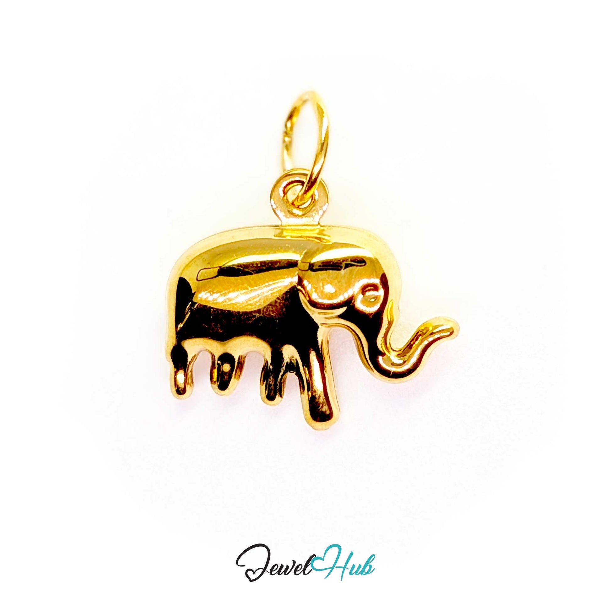Lucky elephant charm in gold stainless steel with the trunk raised upward - JewelHub