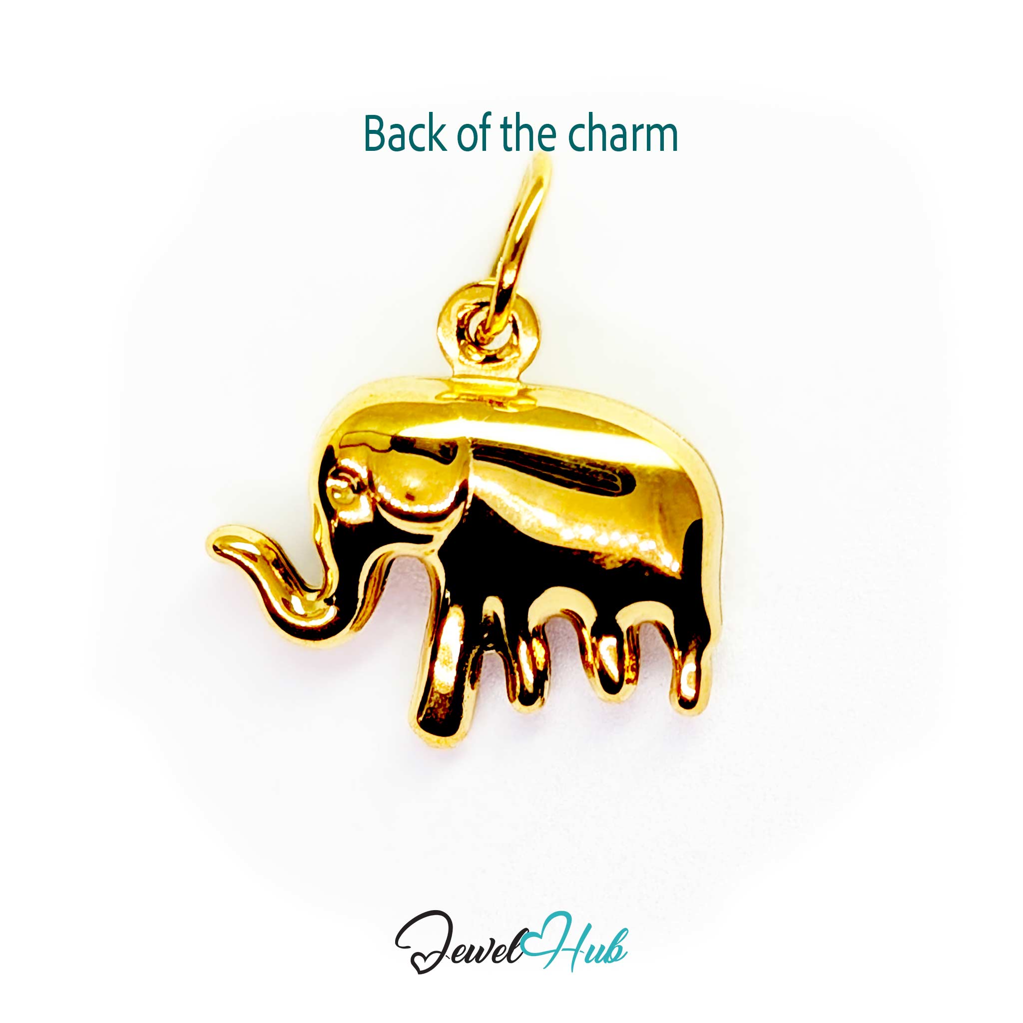 Back of the gold elephant charm - sculpted on both sides with no flat panel - JewelHub