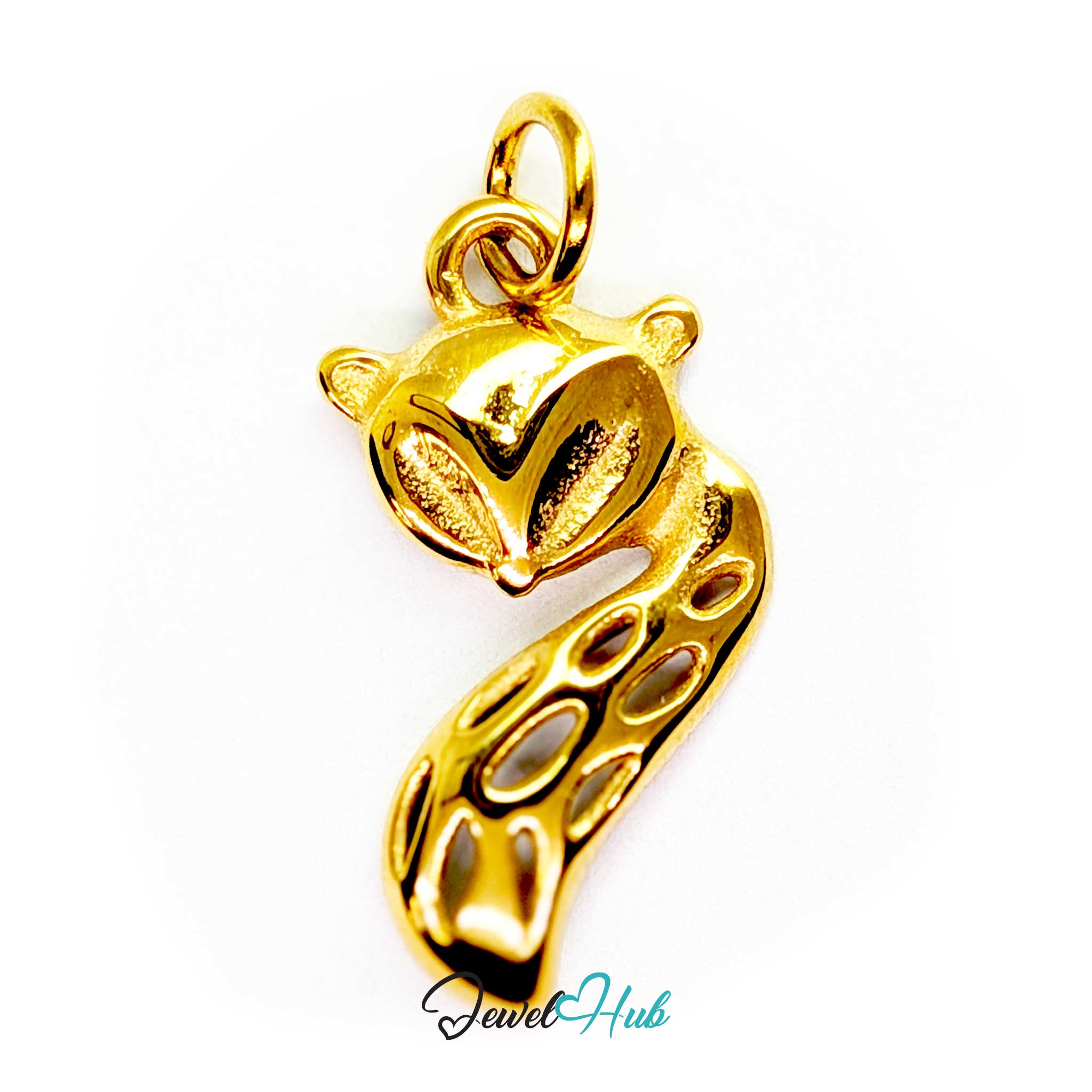 Fox charm in gold stainless steel with a pierced openwork tail and matte face - JewelHub