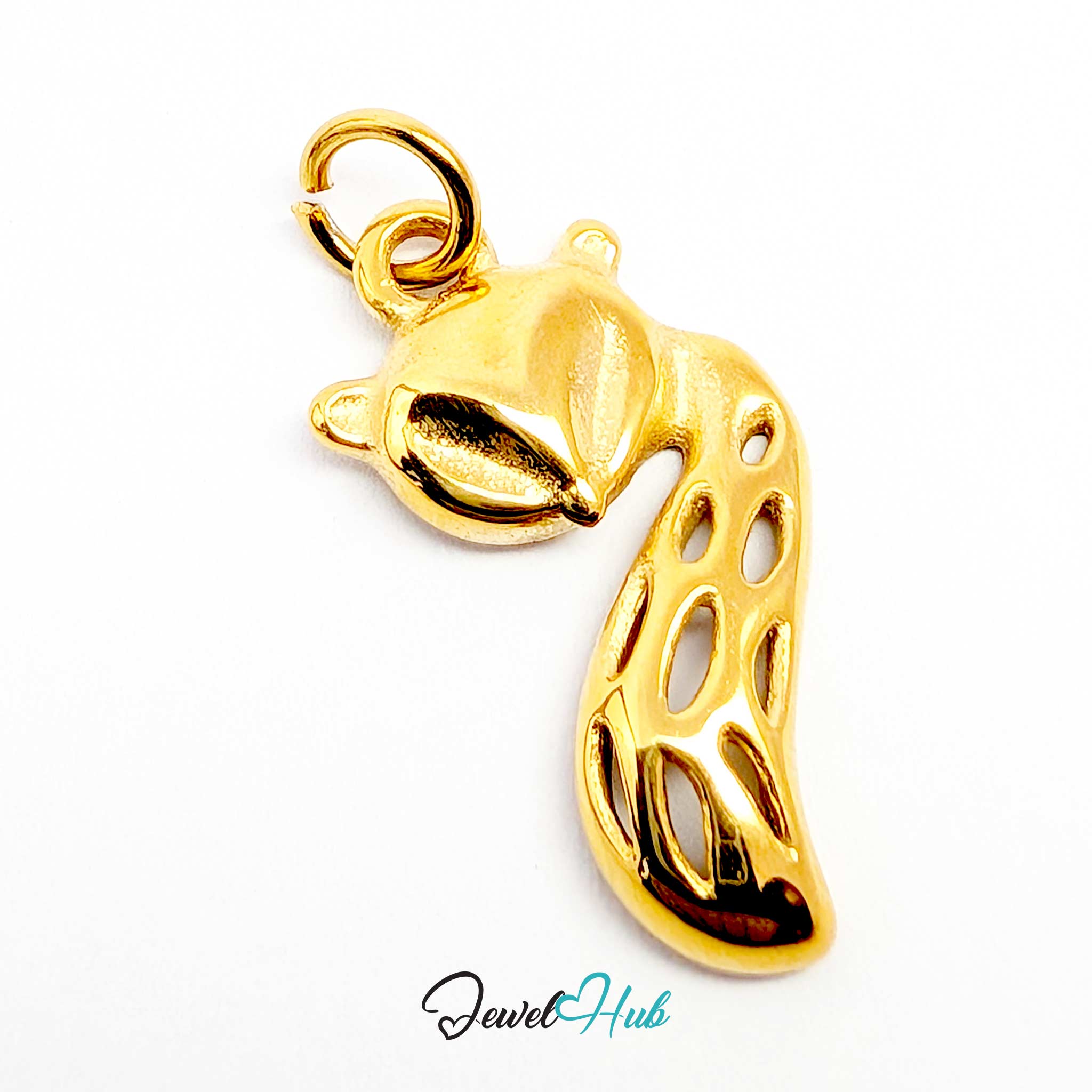 Gold fox charm upright, showing the satin face against the polished tail - JewelHub
