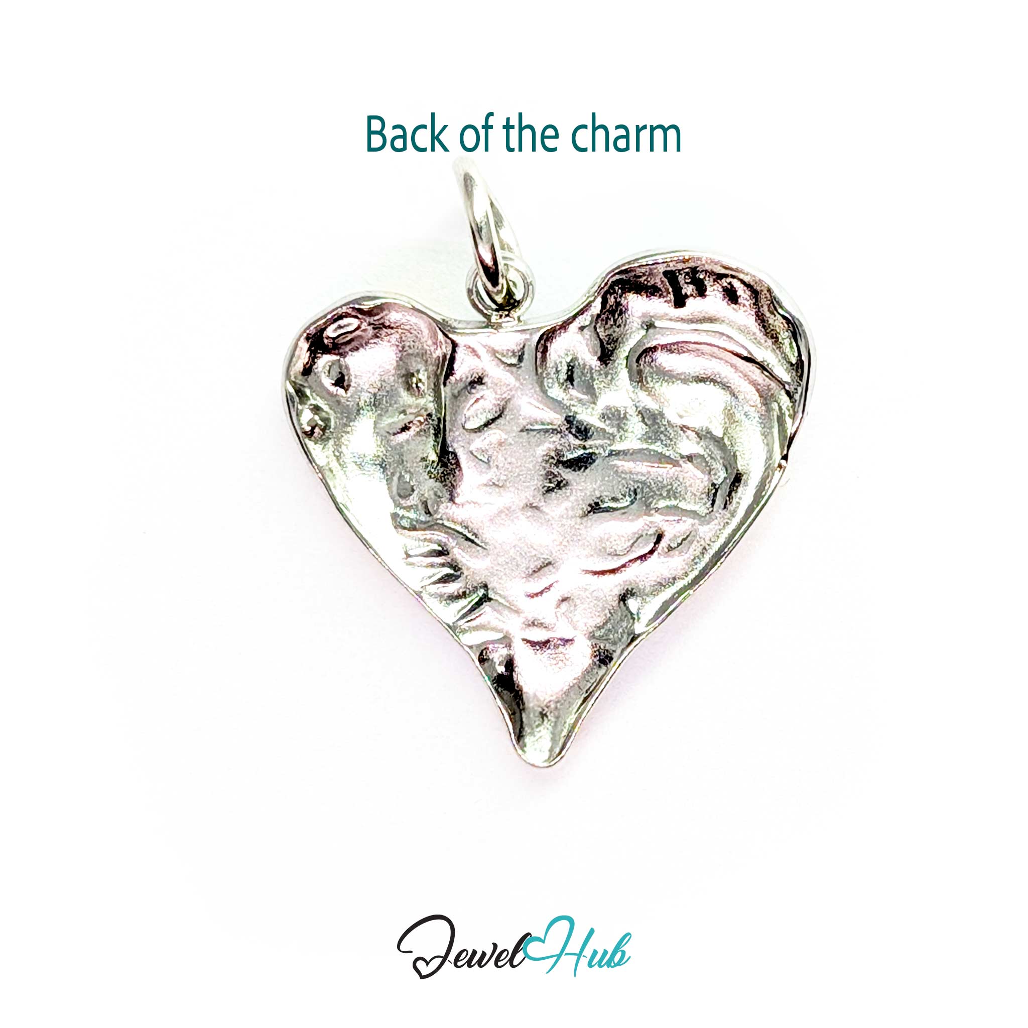 Back of the Textured Heart charm, two-tone stainless steel - silver, same texture through from the front - JewelHub