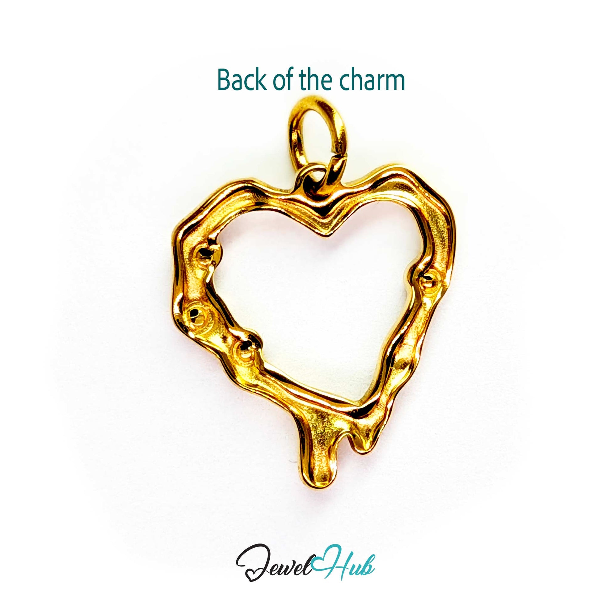 Back of the Outline Heart charm, gold stainless steel - plain gold band, no crystals this face - JewelHub