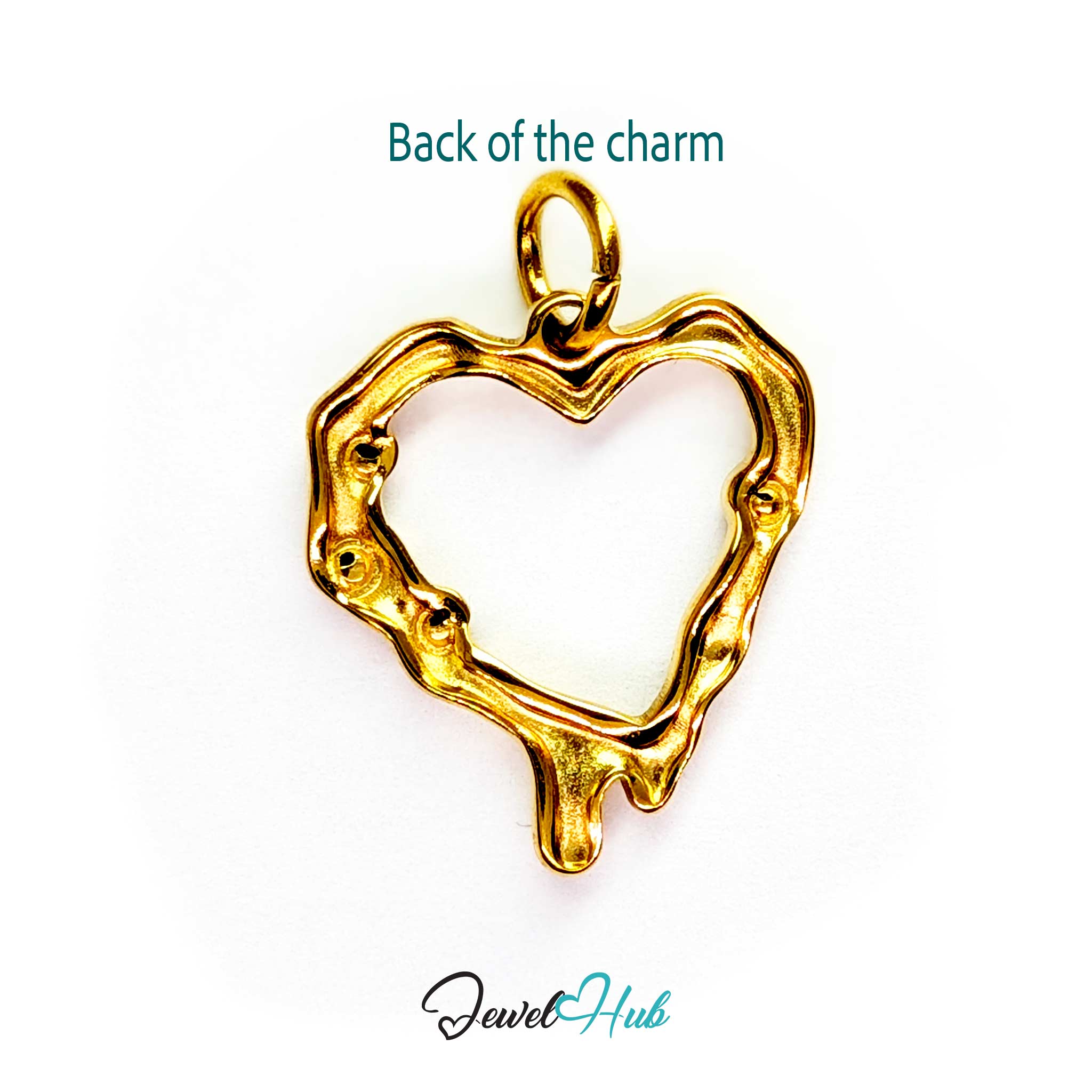 Back of the Outline Heart charm, gold stainless steel - plain gold band, no crystals this face - JewelHub