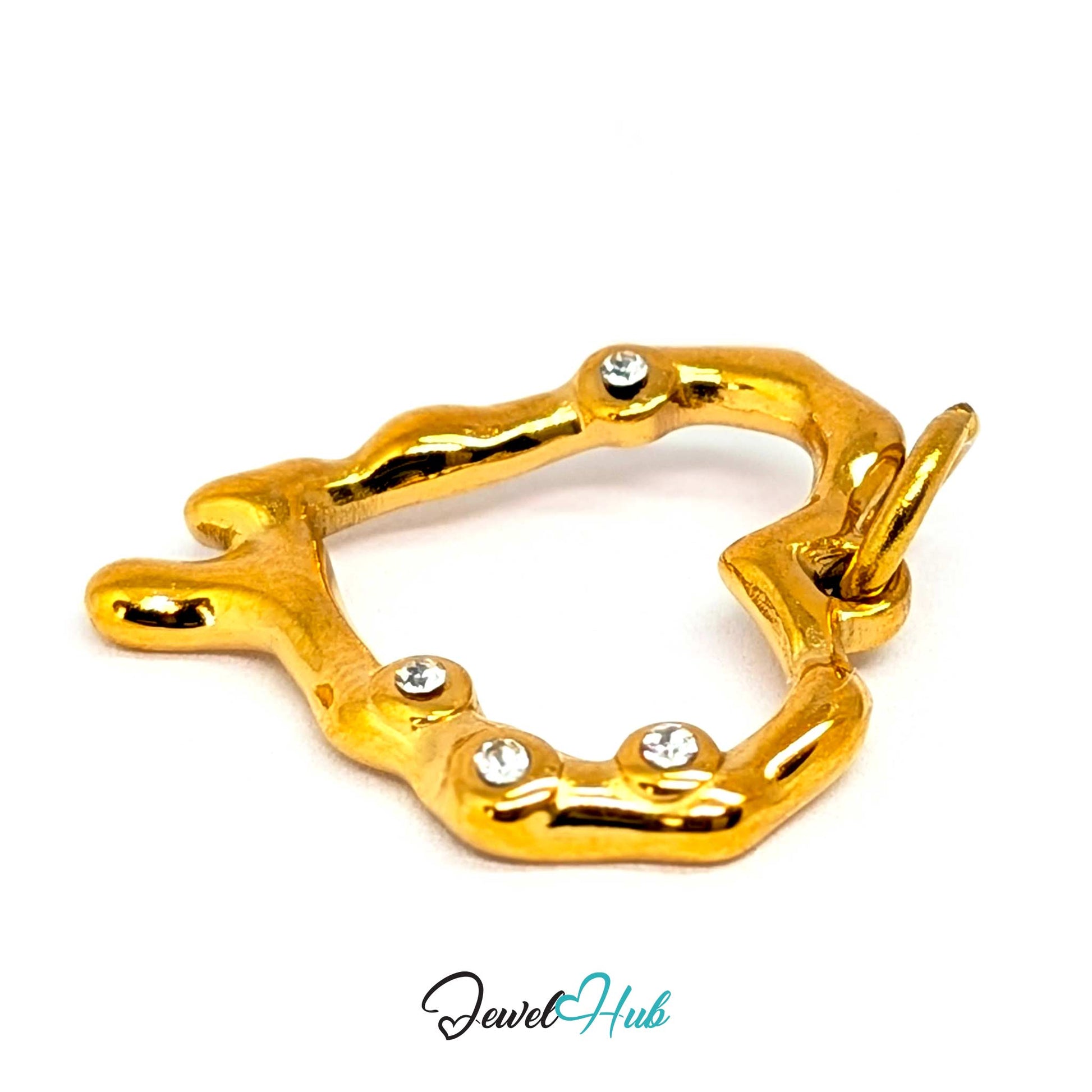 Outline Heart charm, gold stainless steel - turned to the plain gold reverse of the band - JewelHub
