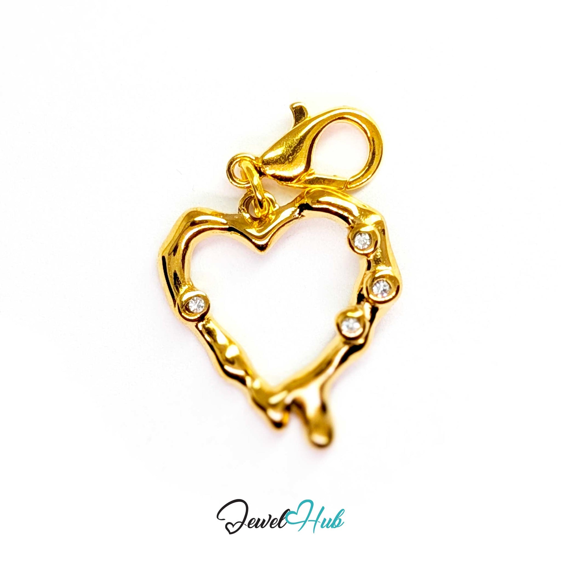 Outline Heart charm, gold stainless steel, fitted with a lobster clasp to clip straight on - JewelHub