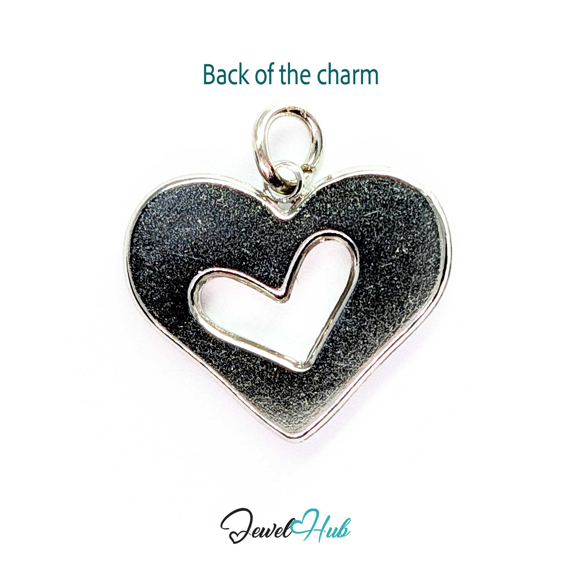 Back of the Hollow Heart charm, two-tone stainless steel - plain polished silver, heart cut through - JewelHub