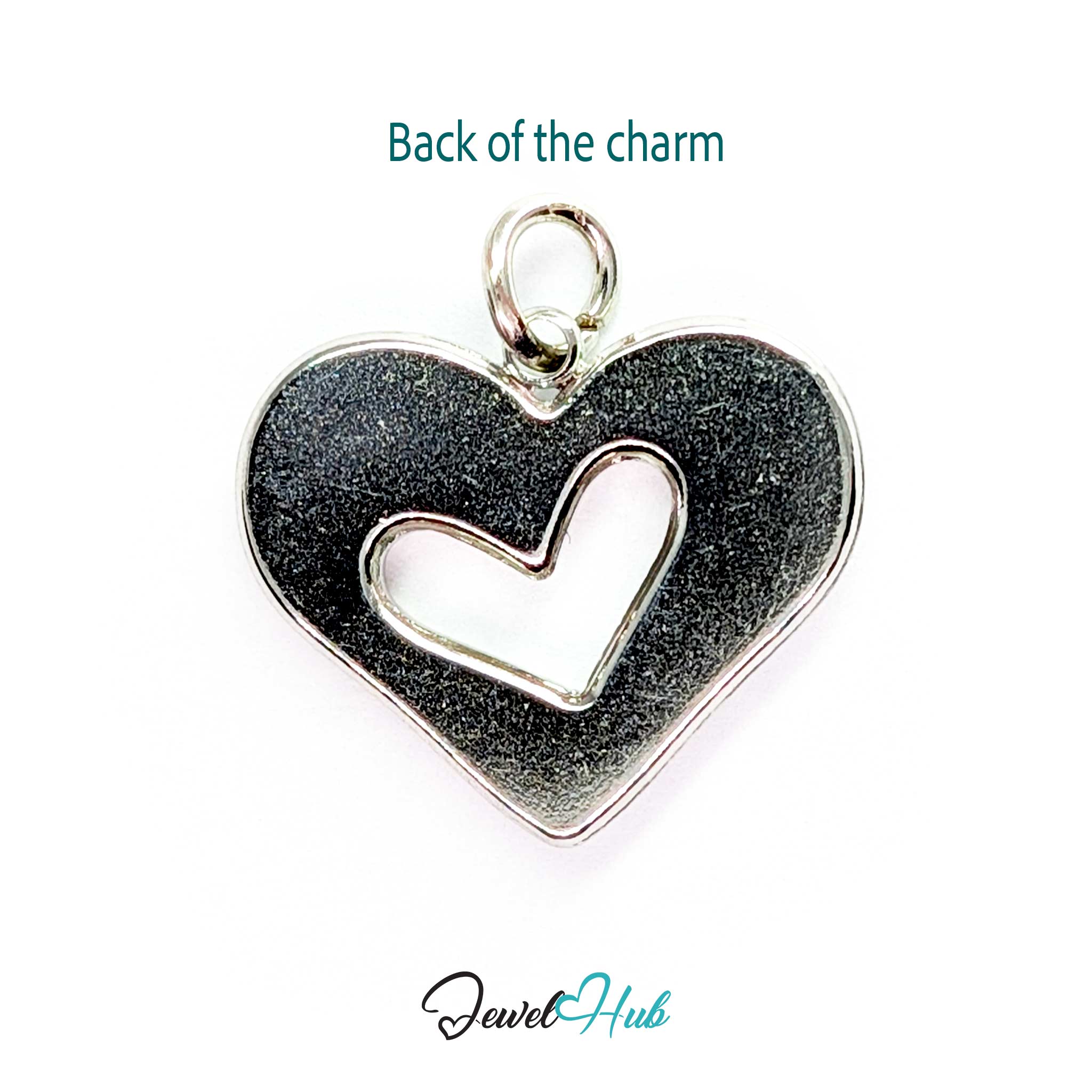 Back of the Hollow Heart charm, two-tone stainless steel - plain polished silver, heart cut through - JewelHub