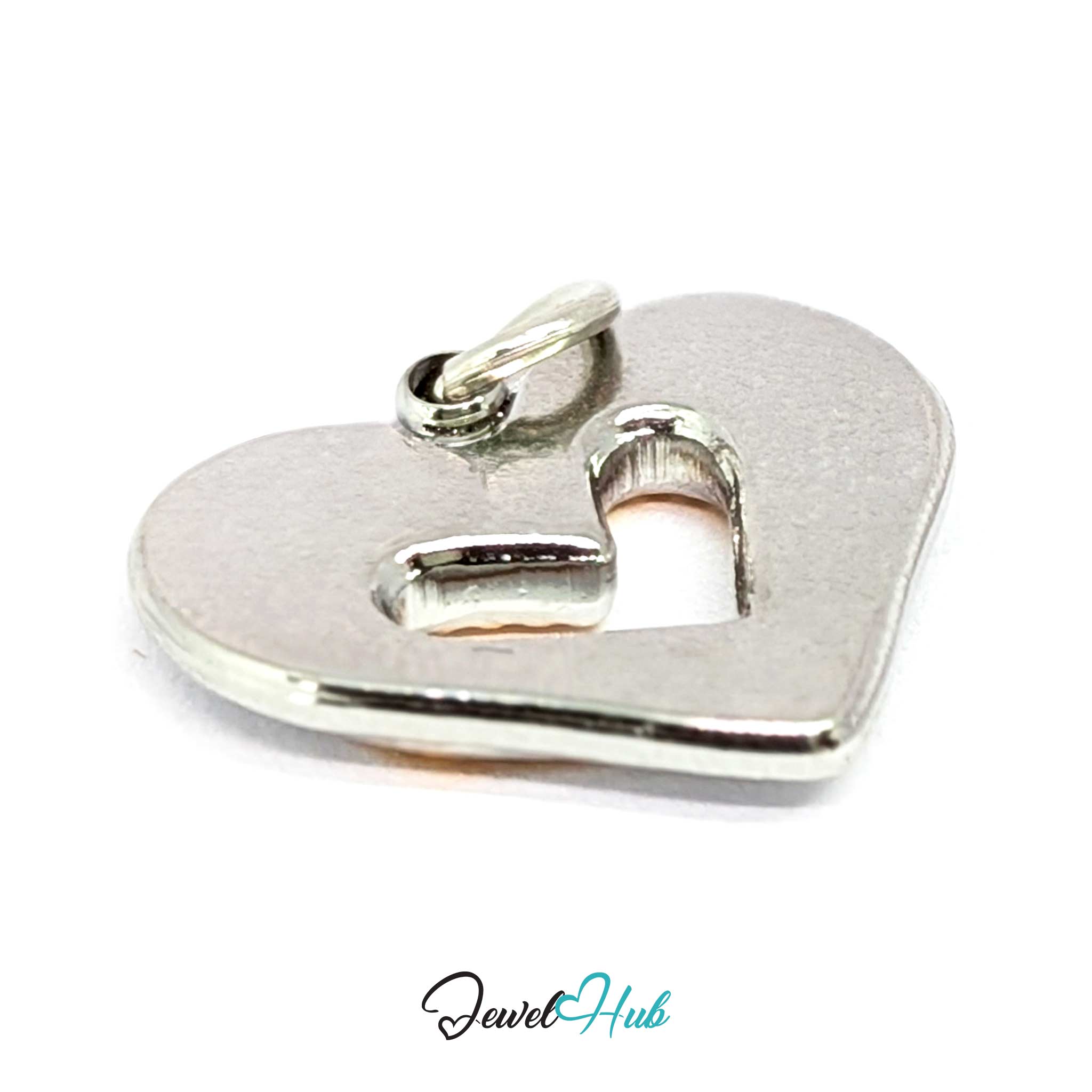 Hollow Heart charm, two-tone stainless steel - turned to the plain silver reverse and 2.5mm thickness - JewelHub