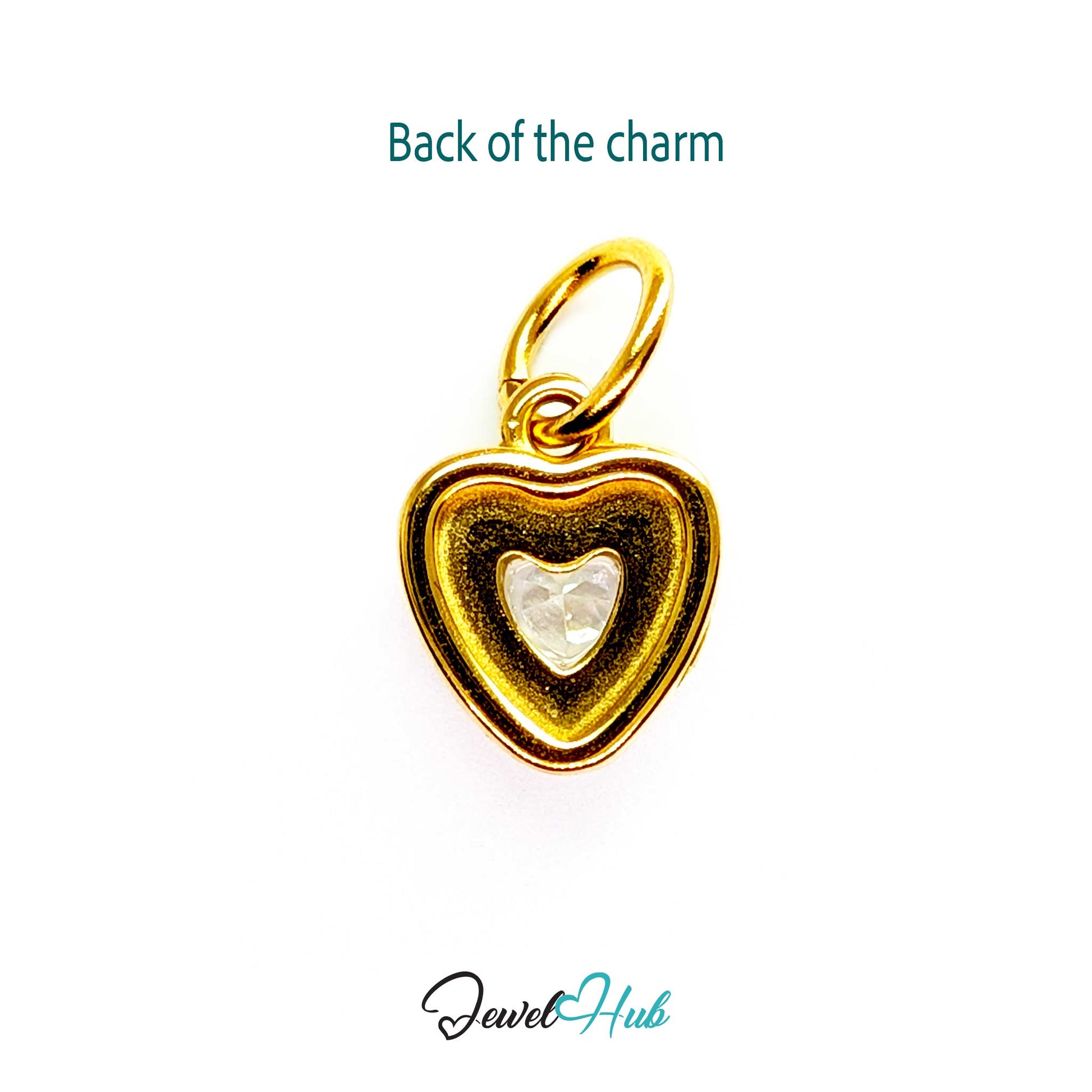 Back of the Gem Heart charm, gold stainless steel - gold, open behind the stone - JewelHub