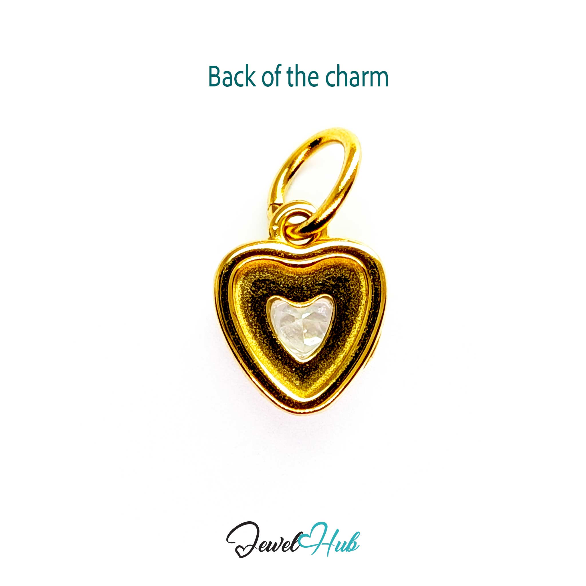 Back of the Gem Heart charm, gold stainless steel - gold, open behind the stone - JewelHub