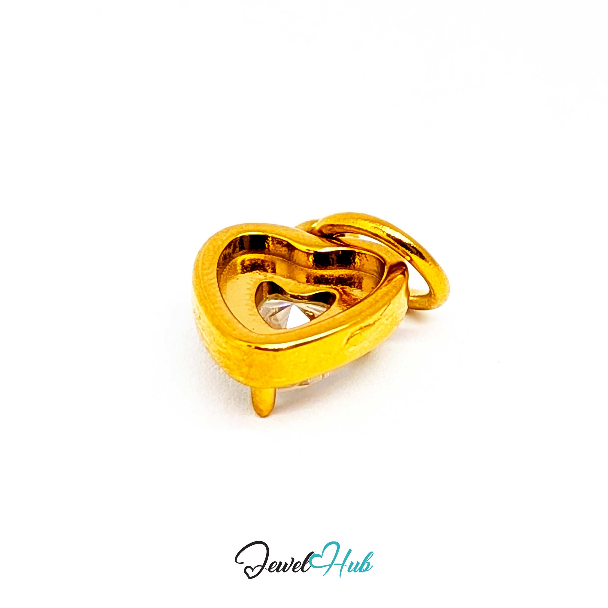 Gem Heart charm, gold stainless steel - turned to the open-backed gold setting - JewelHub