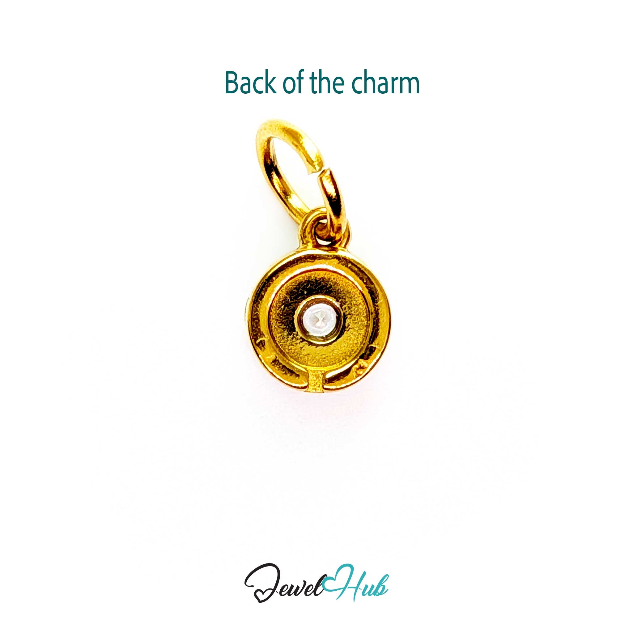 Back of the Halo Round charm, gold stainless steel - gold, open behind the centre stone - JewelHub