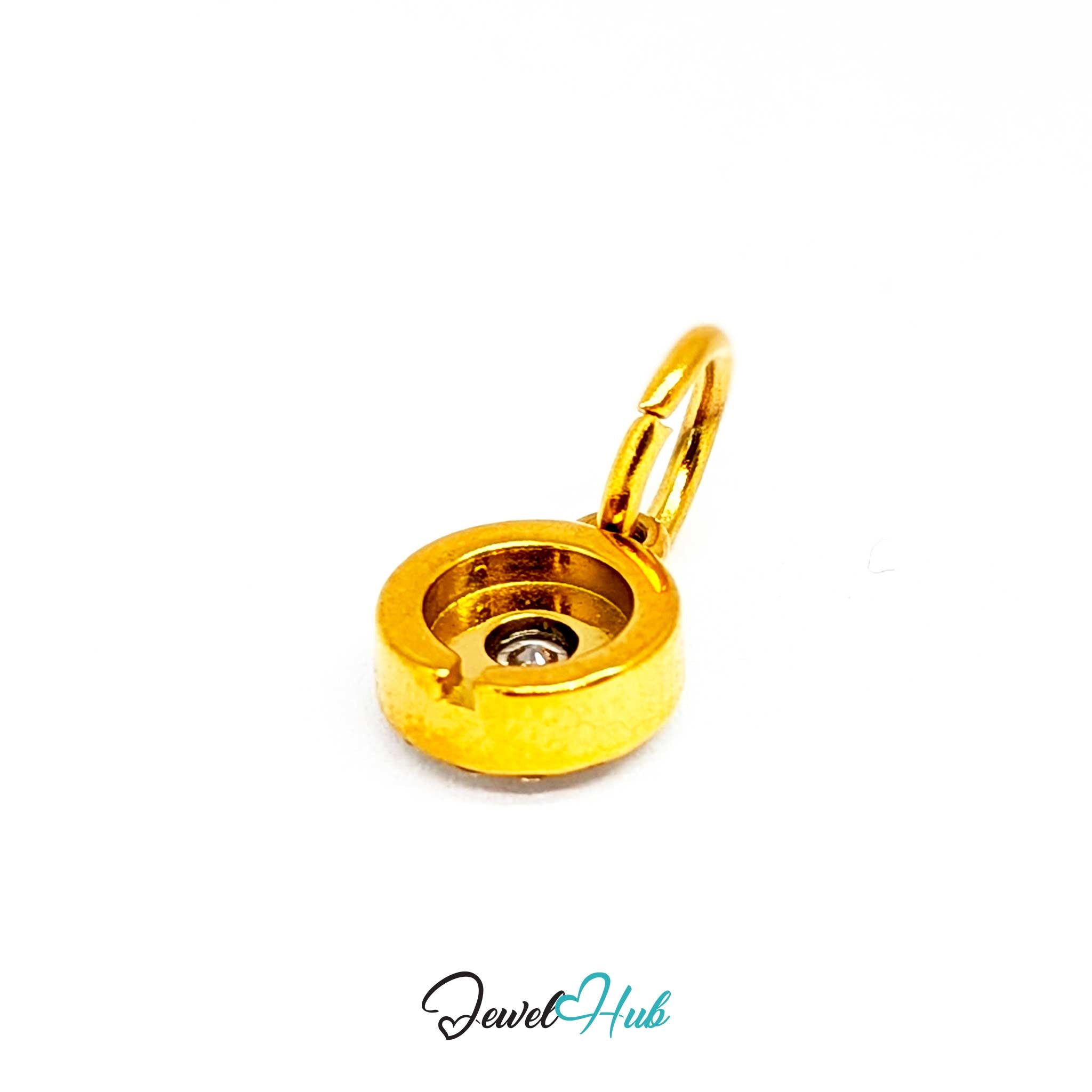 Halo Round charm, gold stainless steel - turned to the open-backed gold setting - JewelHub
