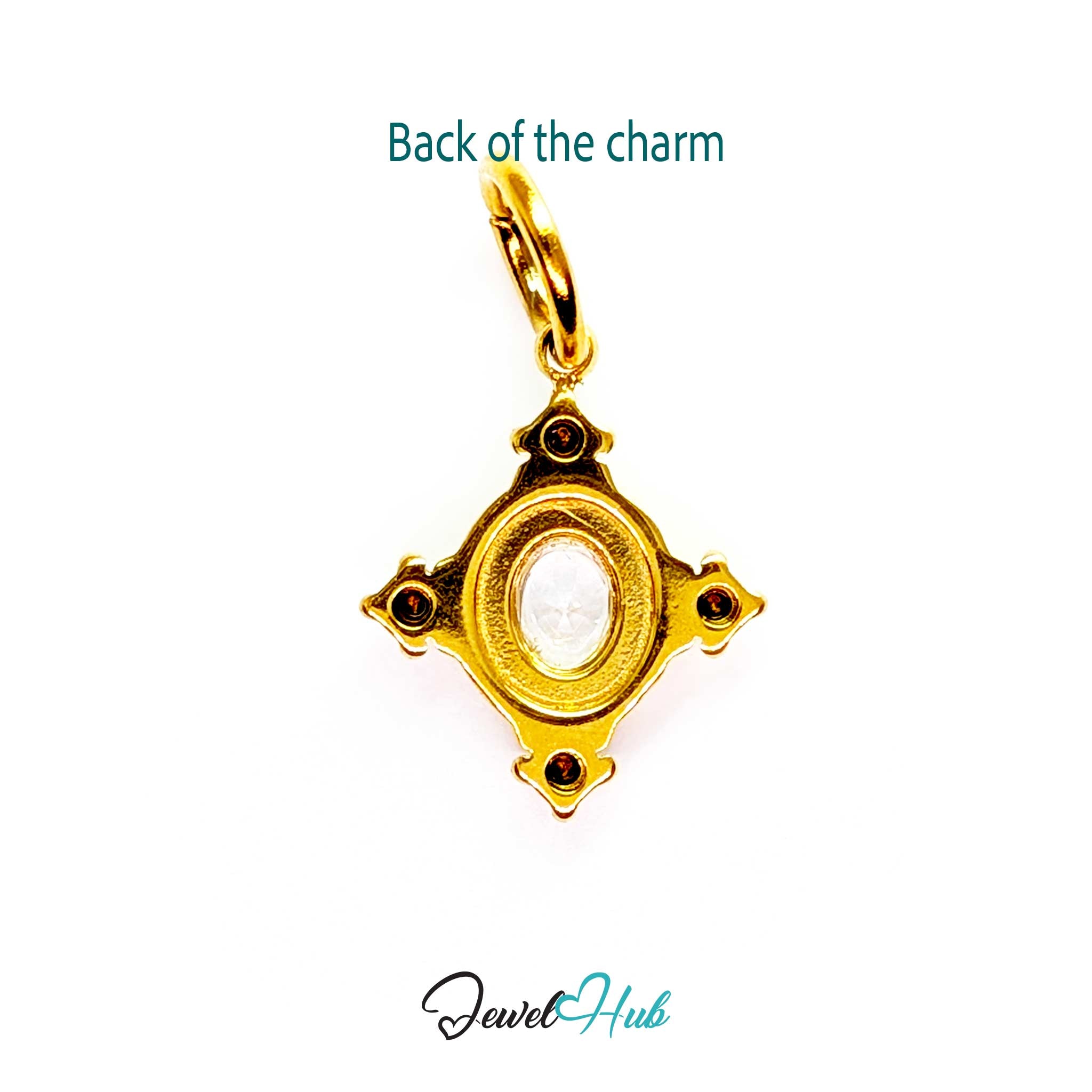 Back of the Gem Star charm, gold stainless steel - gold, open behind the oval stone - JewelHub