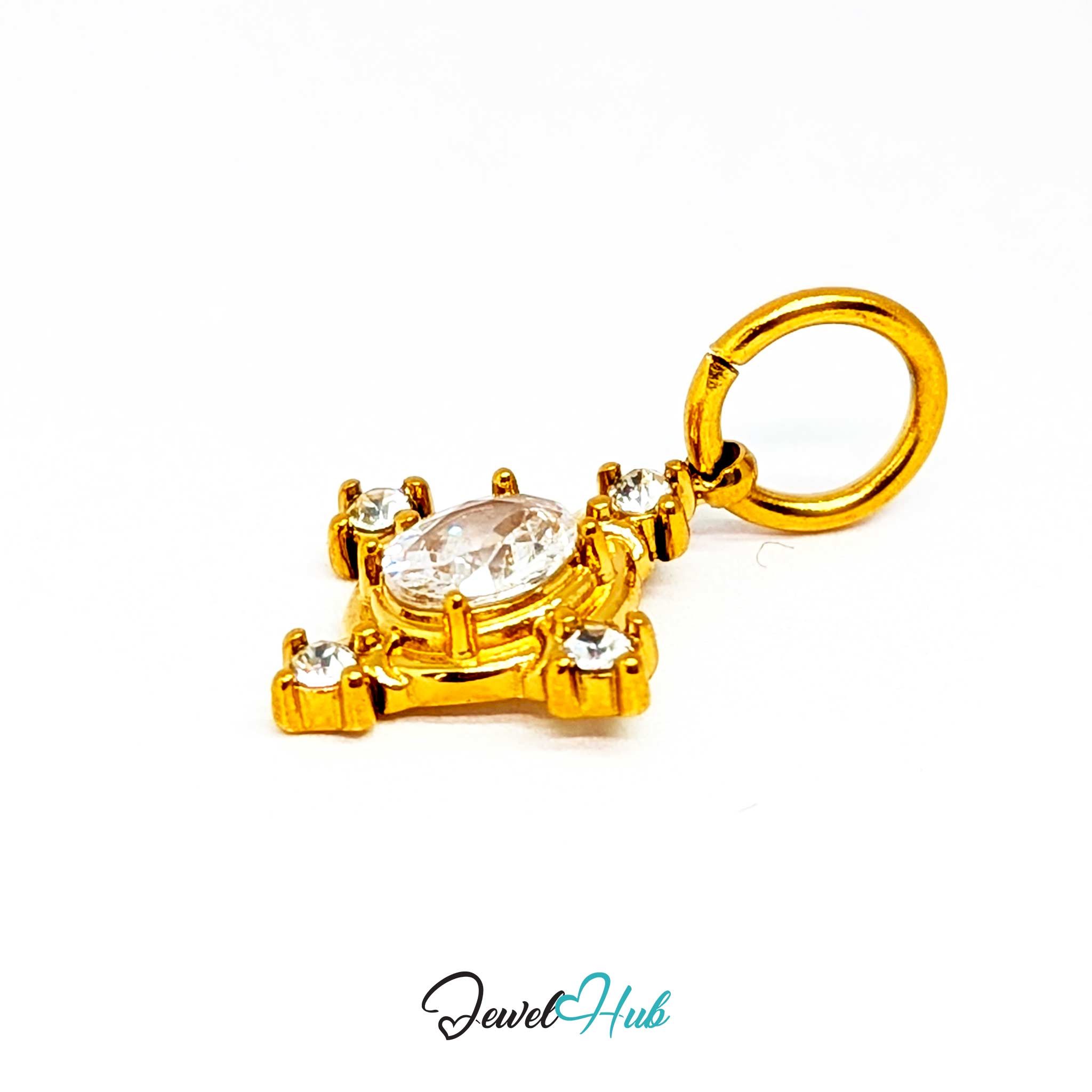 Gem Star charm tilted, gold stainless steel - the claw settings and cut-away scrollwork - JewelHub