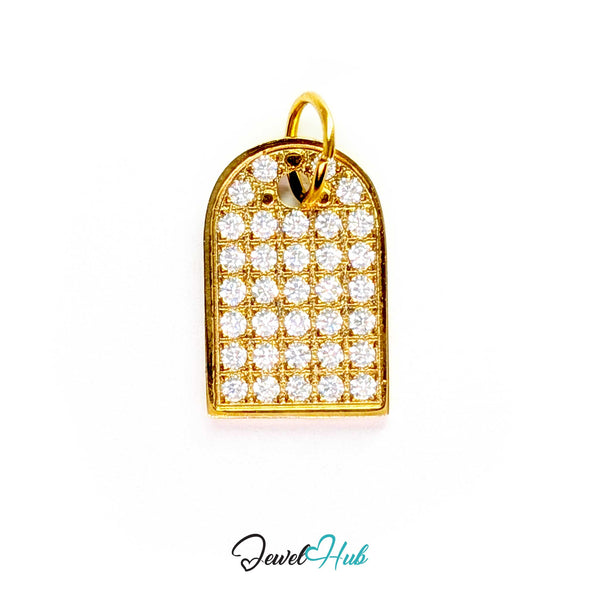 Pave Arch charm, gold stainless steel - arch-top tag pave-set with around thirty crystals - JewelHub