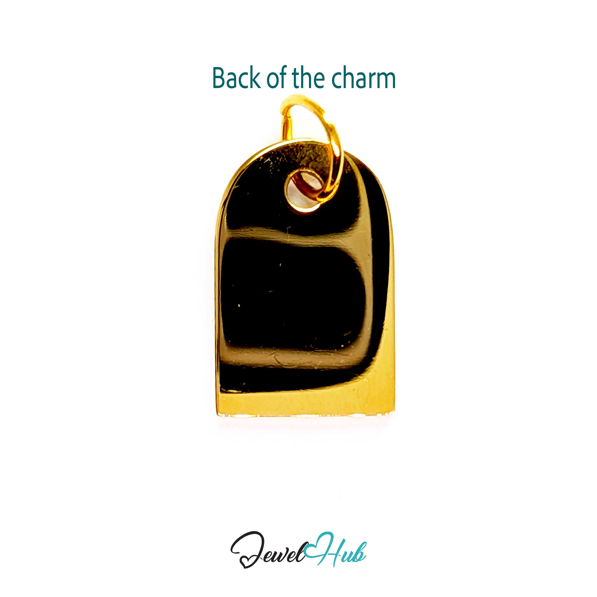 Back of the Pave Arch charm, gold stainless steel - completely plain high-polish gold, engravable - JewelHub