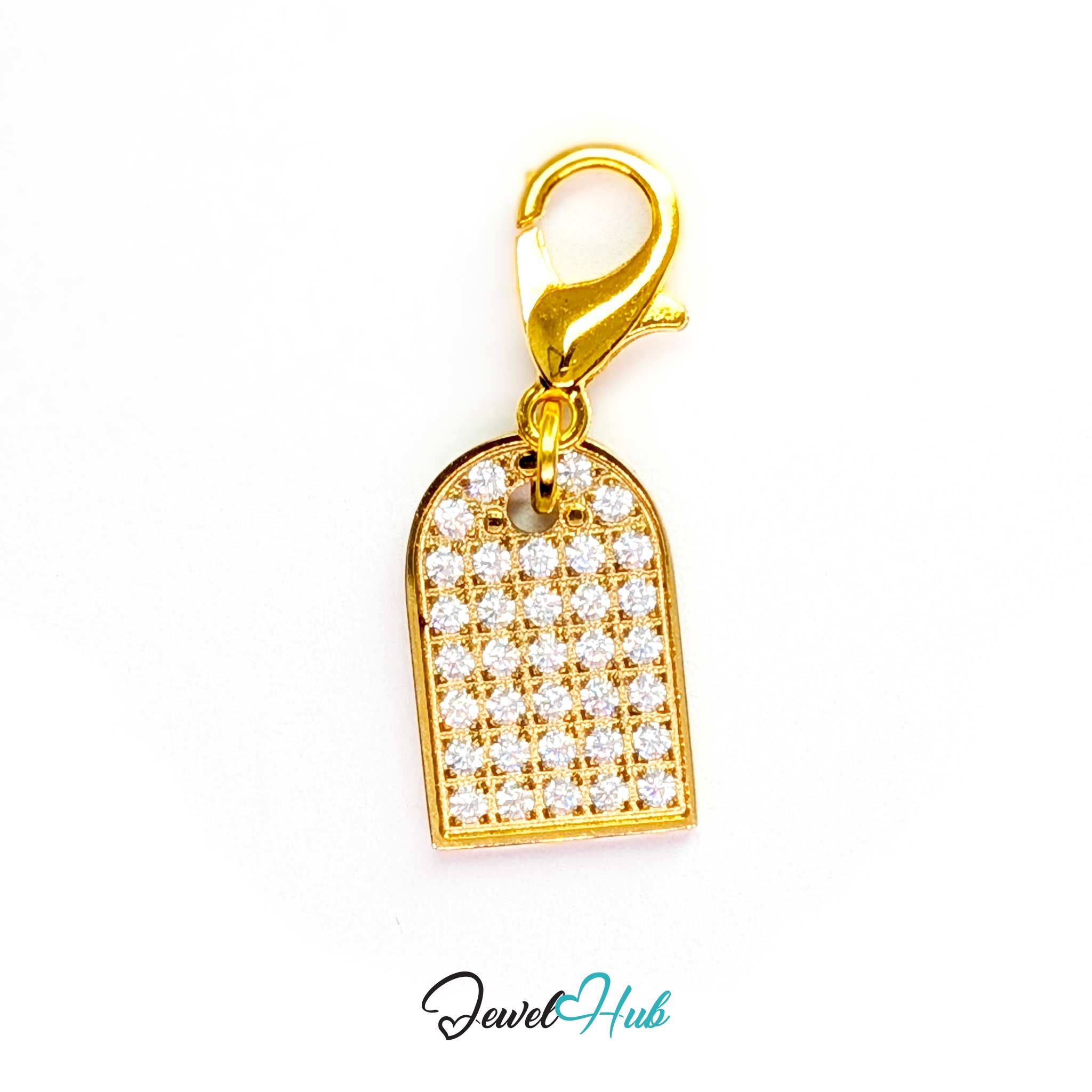Pave Arch charm, gold stainless steel, fitted with a lobster clasp to clip straight on - JewelHub