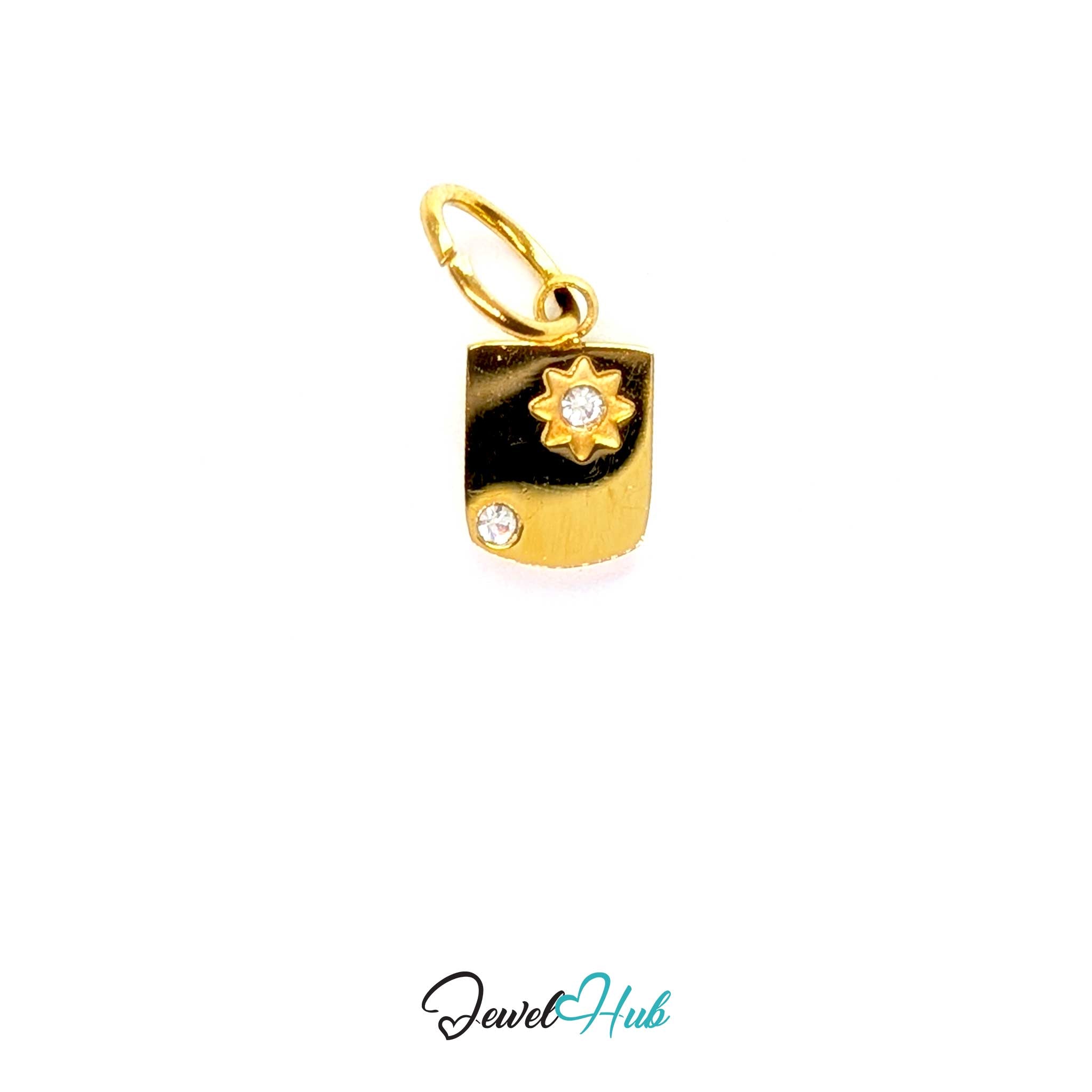 Mini Star Shield charm, gold stainless steel - eight-point star holding a crystal, second set low - JewelHub