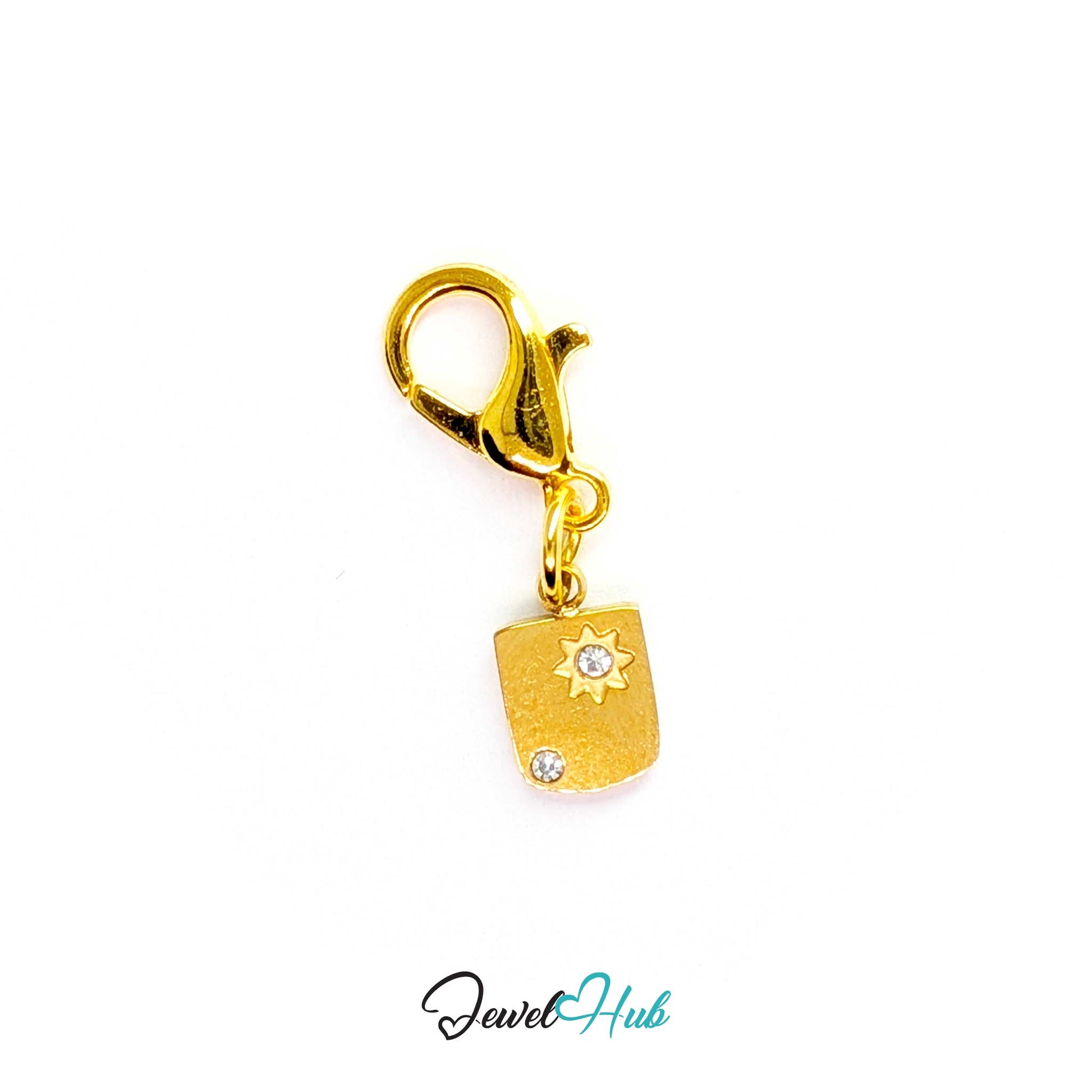 Mini Star Shield charm, gold stainless steel, fitted with a lobster clasp to clip straight on - JewelHub