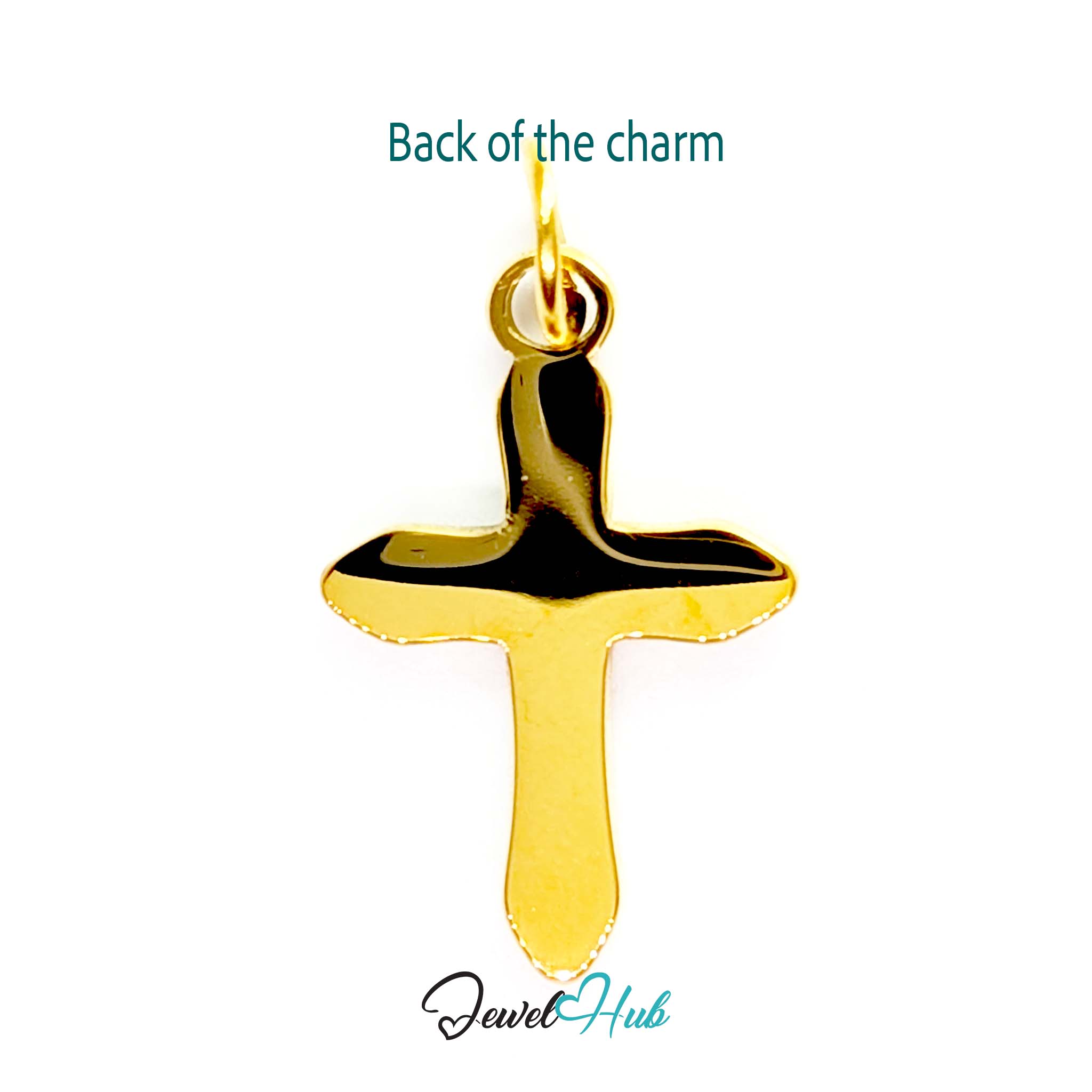 Cross charm in gold stainless steel with a black enamel inlay - reverse - JewelHub
