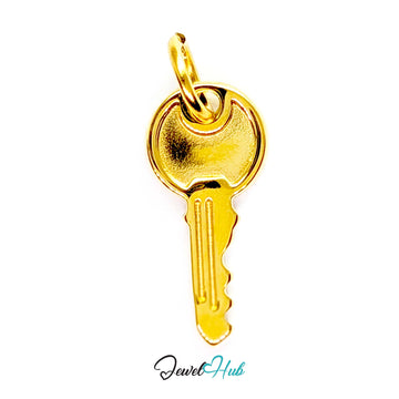 Everyday key charm in gold stainless steel with a plain round head - front view - JewelHub