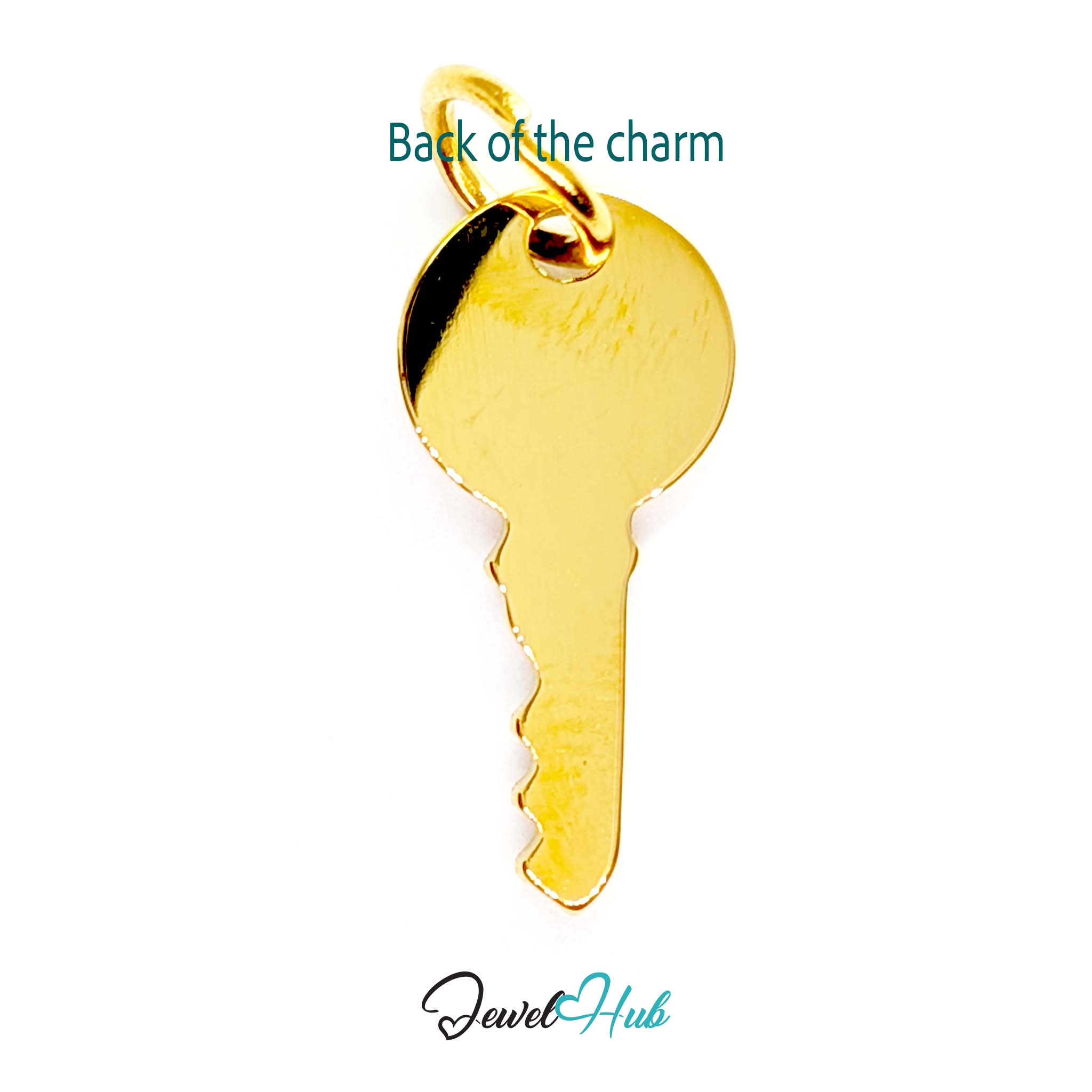 Everyday key charm in gold stainless steel with a plain round head - reverse - JewelHub