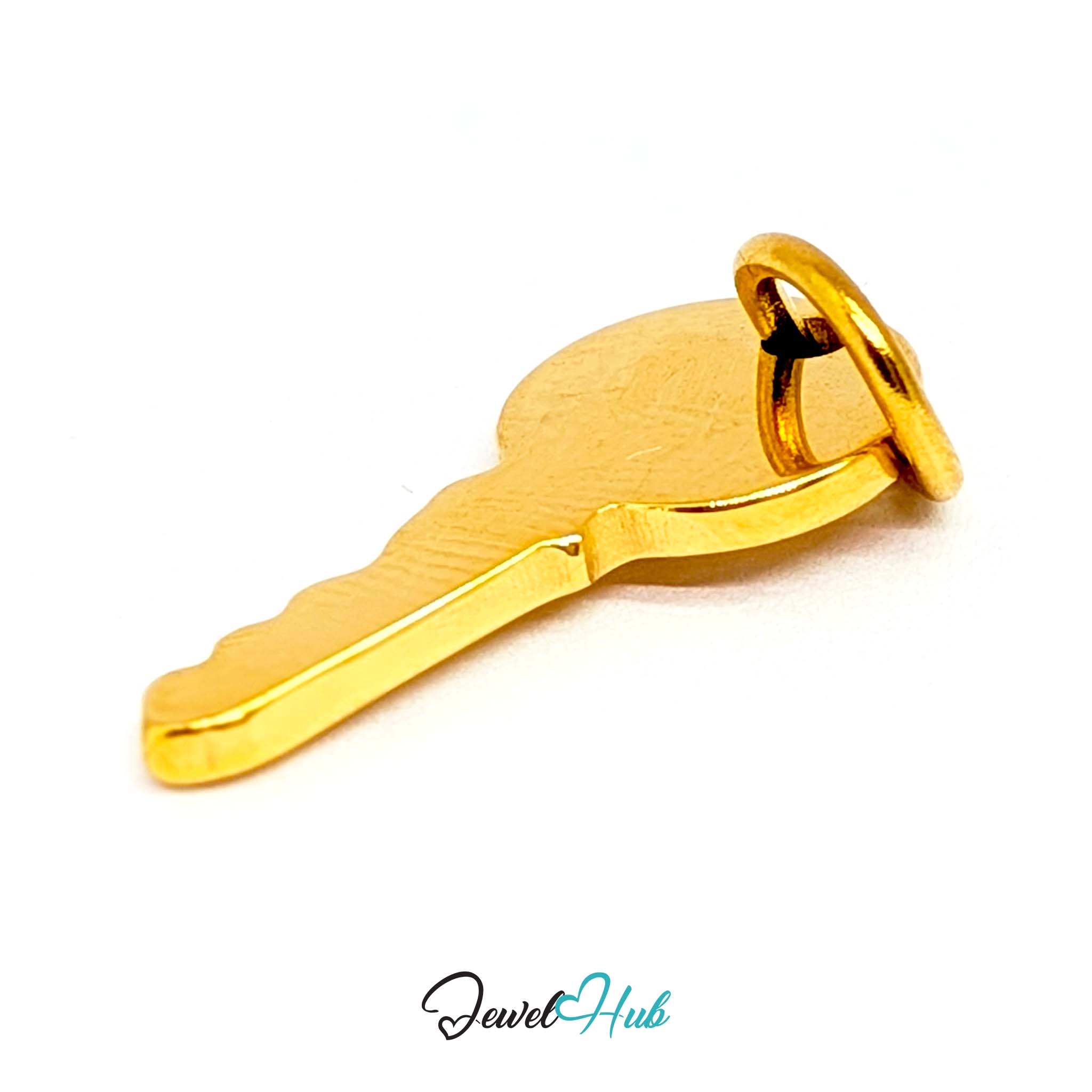 Everyday key charm in gold stainless steel with a plain round head - turned to show depth - JewelHub