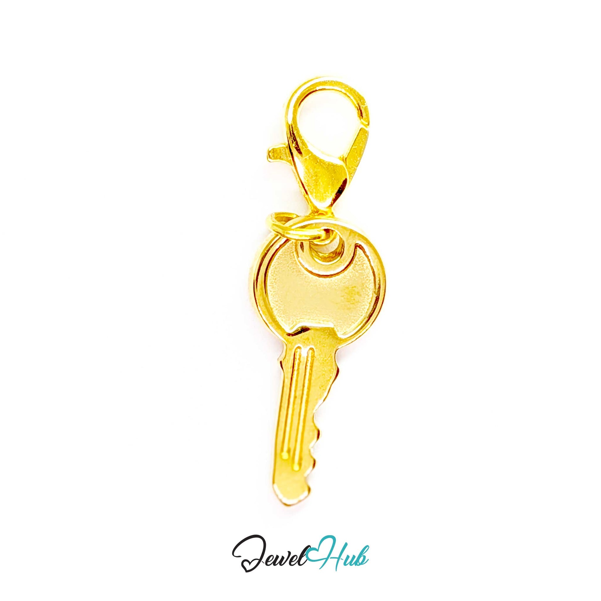 Everyday key charm in gold stainless steel with a plain round head - shown with the lobster clasp attached - JewelHub