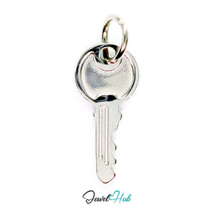 Everyday key charm in silver stainless steel with a plain round head - front view - JewelHub
