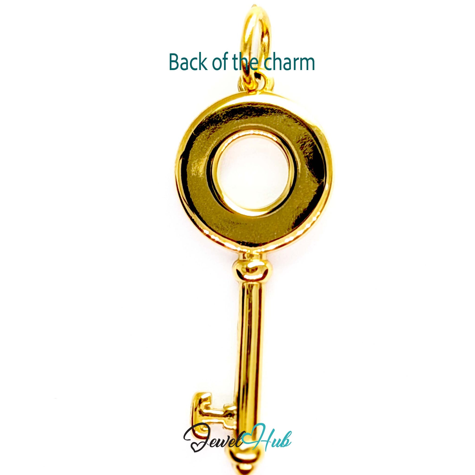 Roman numeral key charm in gold stainless steel with black stones - reverse - JewelHub