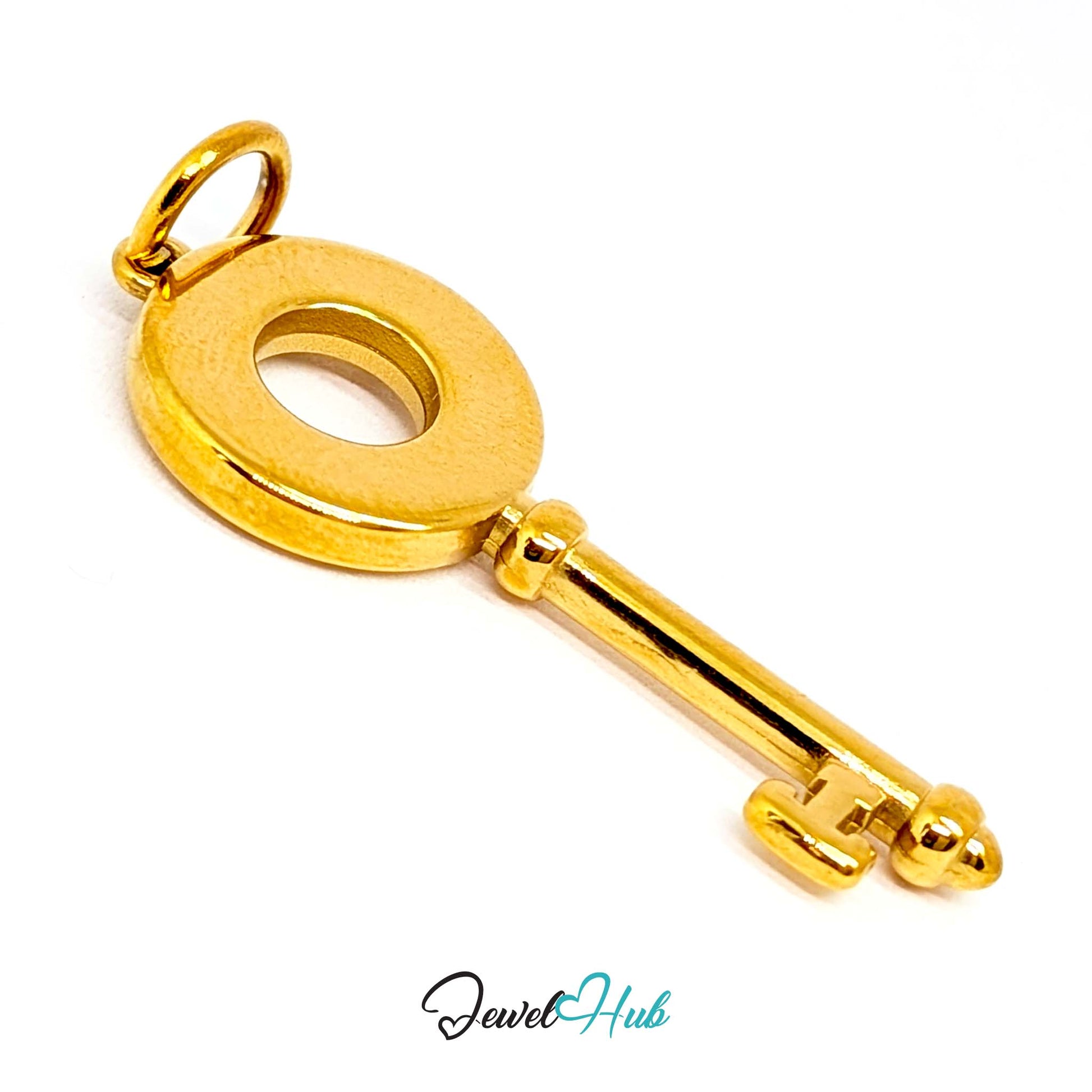 Roman numeral key charm in gold stainless steel with black stones - turned to show depth - JewelHub