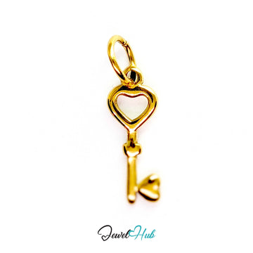 Heart key charm in gold stainless steel with an open heart bow - front view - JewelHub