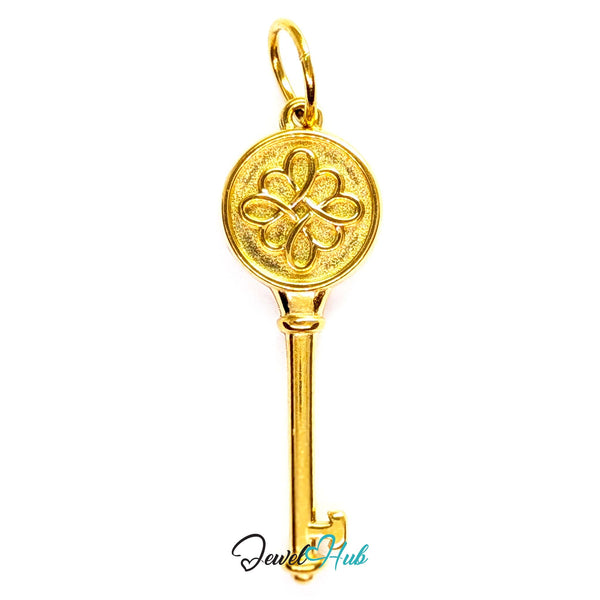 Round openwork key charm in gold stainless steel - front view - JewelHub