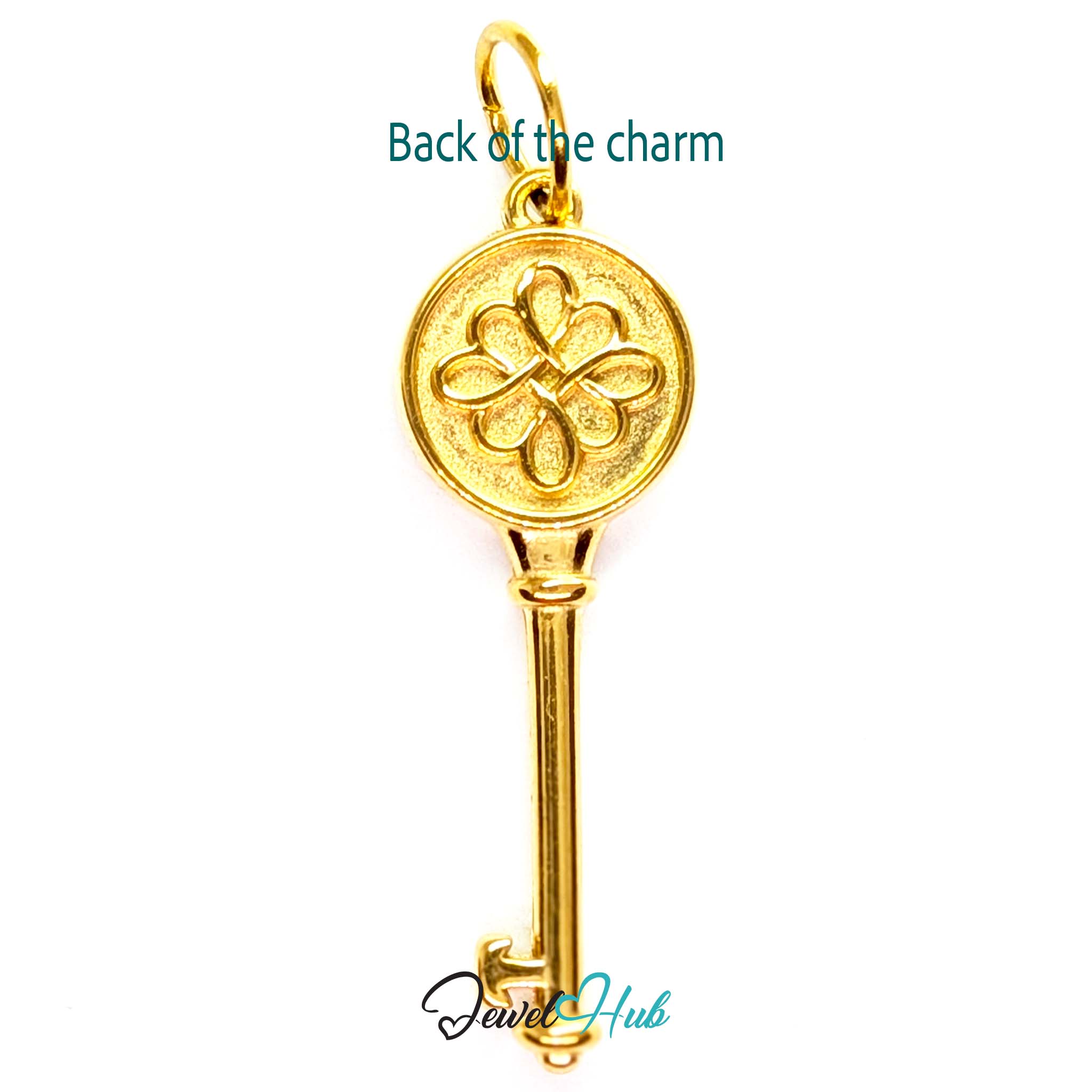 Round openwork key charm in gold stainless steel - reverse - JewelHub