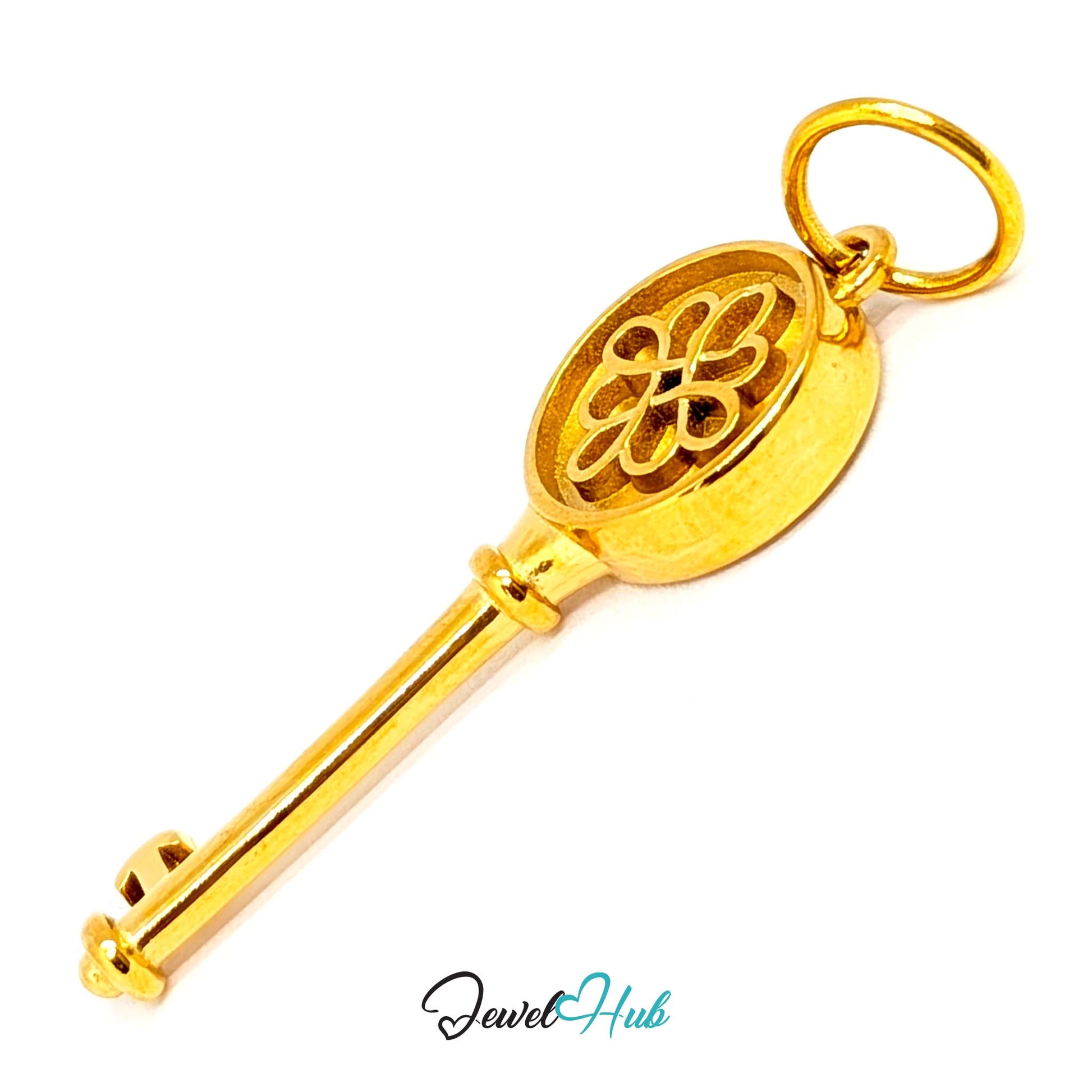 Round openwork key charm in gold stainless steel - turned to show depth - JewelHub